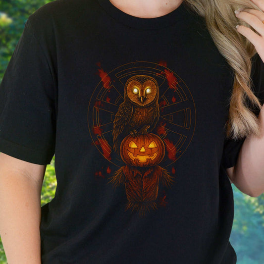 Jack & The Watcher T-Shirt – Gothic Owl & Pumpkinhead Horror Tee