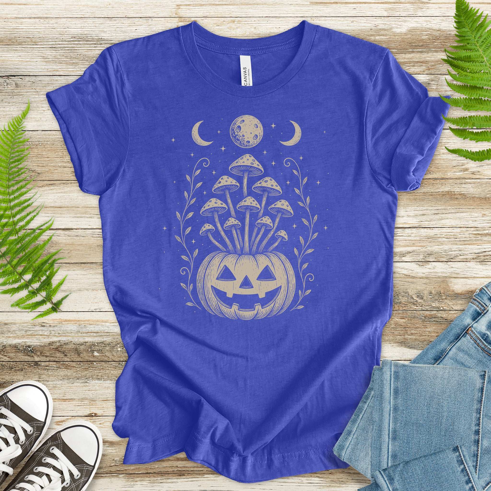 Mushroom Jack-O’-Lantern Halloween T-Shirt – Retro Moonlit Pumpkin Magic