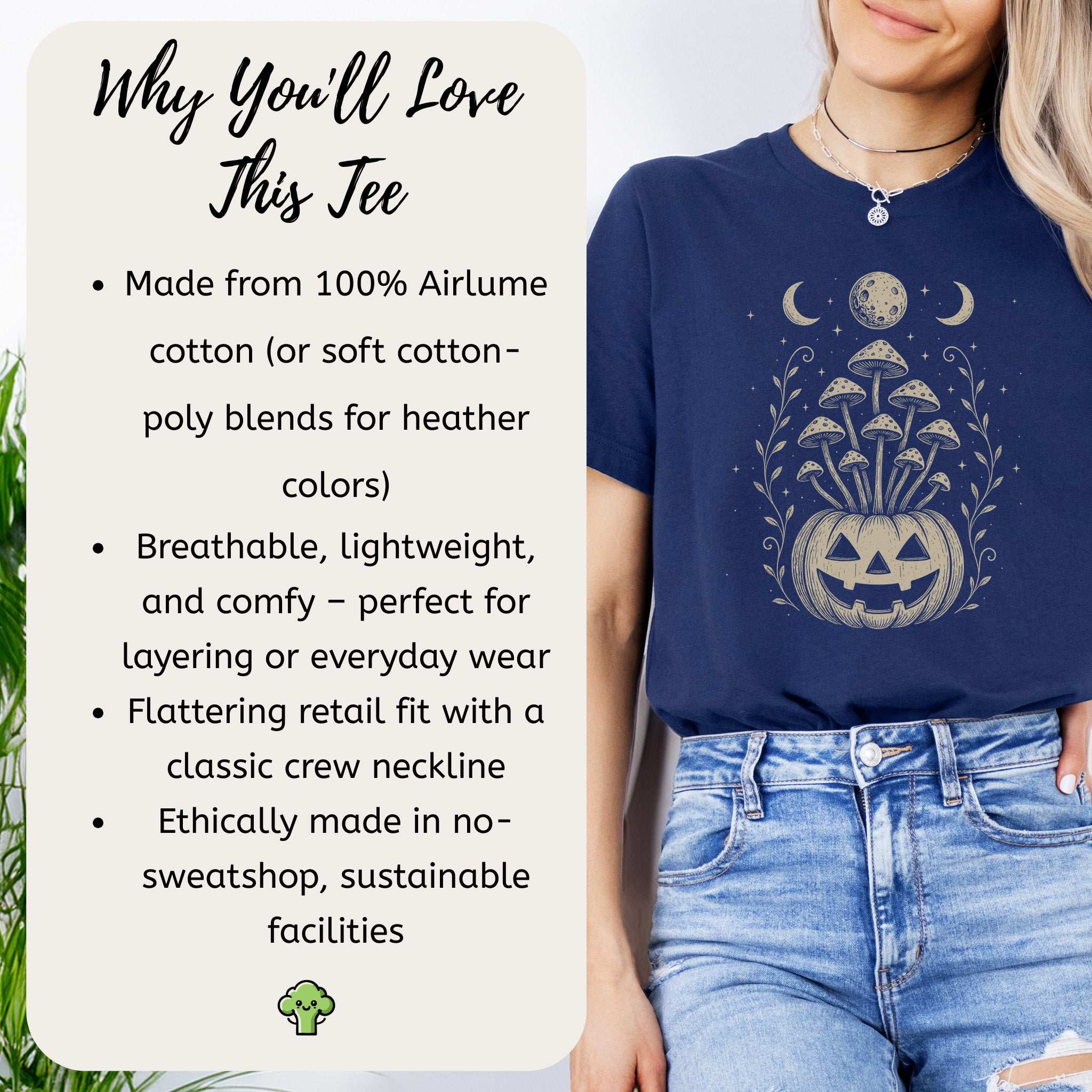 Mushroom Jack-O’-Lantern Halloween T-Shirt – Retro Moonlit Pumpkin Magic
