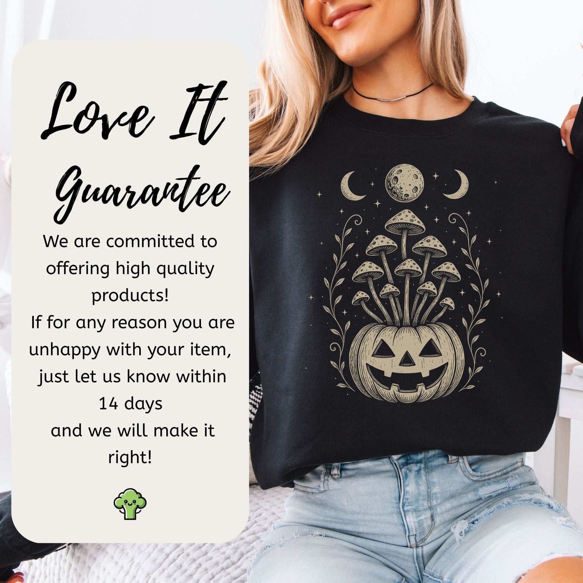 Mushroom Jack-O’-Lantern Halloween Sweatshirt – Retro Moonlit Pumpkin Magic