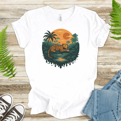 Jaguar Jungle Sunset T-Shirt – Retro Rainforest Wildlife Tee