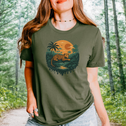 Jaguar Jungle Sunset T-Shirt – Retro Rainforest Wildlife Tee