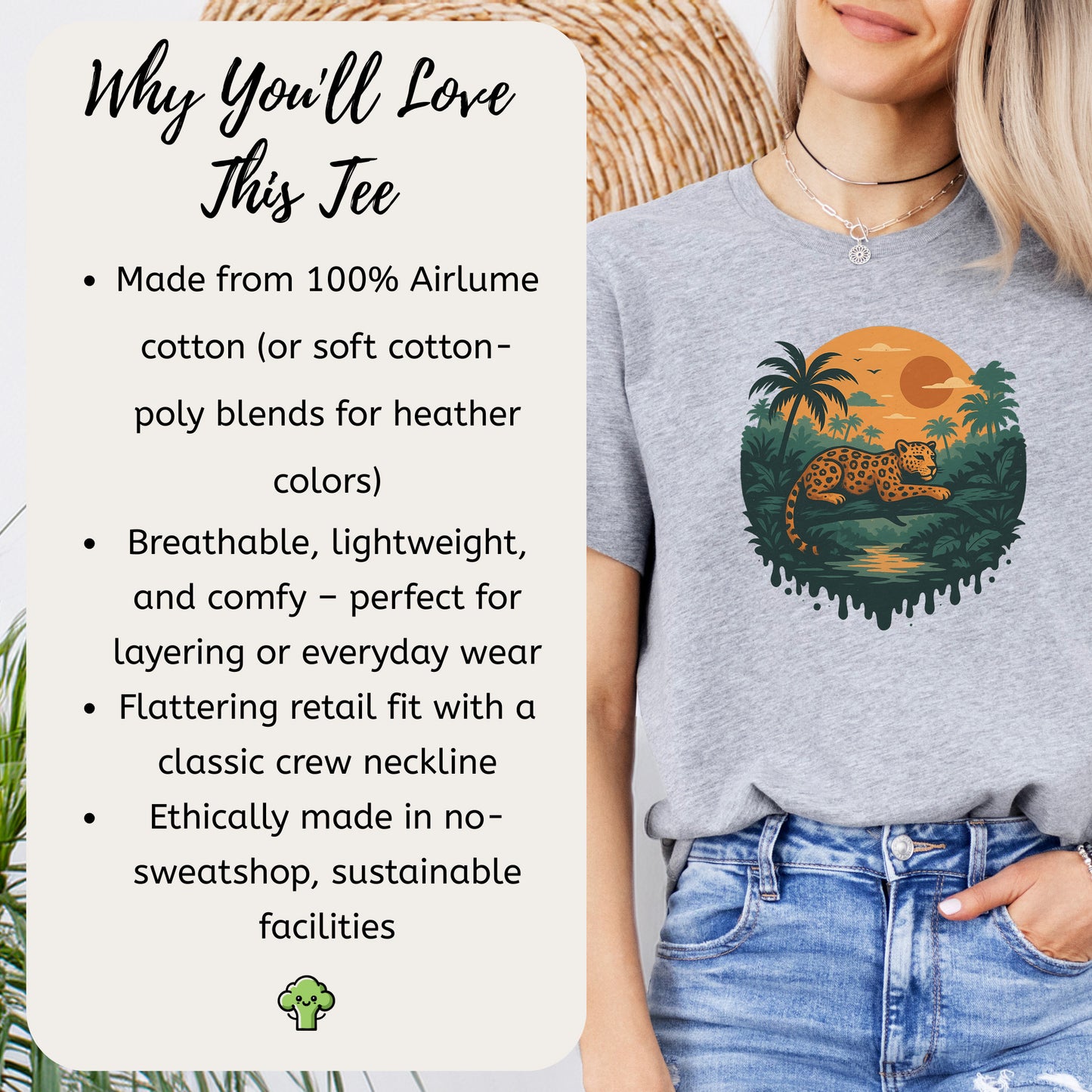 Jaguar Jungle Sunset T-Shirt – Retro Rainforest Wildlife Tee