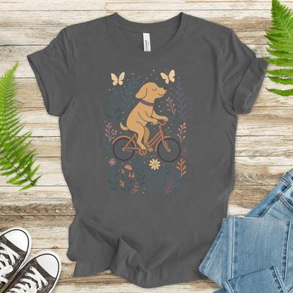 Joyful Dog on a Bike T-Shirt – Whimsical Nature & Butterfly Lover Tee