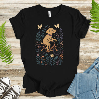 Joyful Dog on a Bike T-Shirt – Whimsical Nature & Butterfly Lover Tee