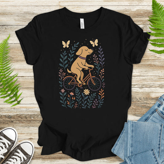 Joyful Dog on a Bike T-Shirt – Whimsical Nature & Butterfly Lover Tee