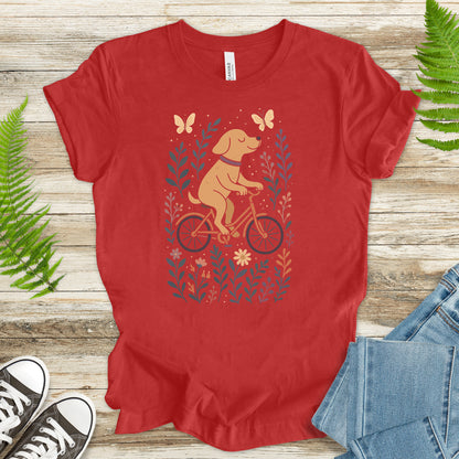 Joyful Dog on a Bike T-Shirt – Whimsical Nature & Butterfly Lover Tee