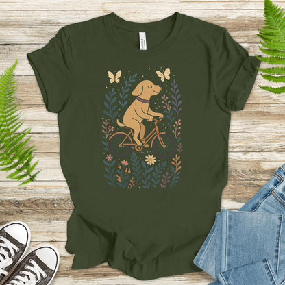 Joyful Dog on a Bike T-Shirt – Whimsical Nature & Butterfly Lover Tee