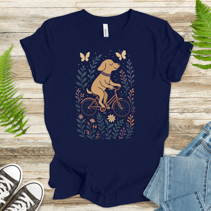Joyful Dog on a Bike T-Shirt – Whimsical Nature & Butterfly Lover Tee