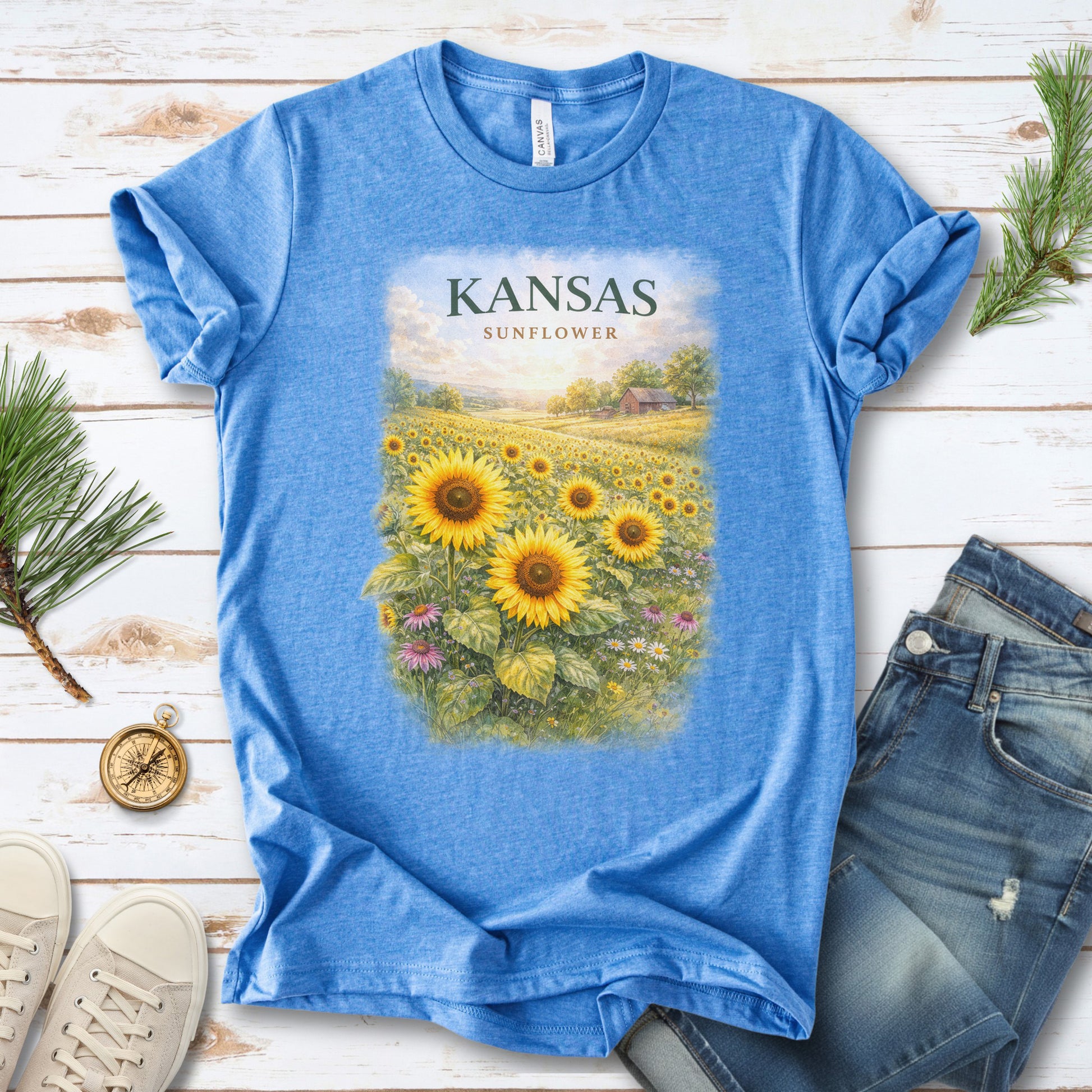 Kansas Sunflower Field Vintage Botanical Nature T-Shirt