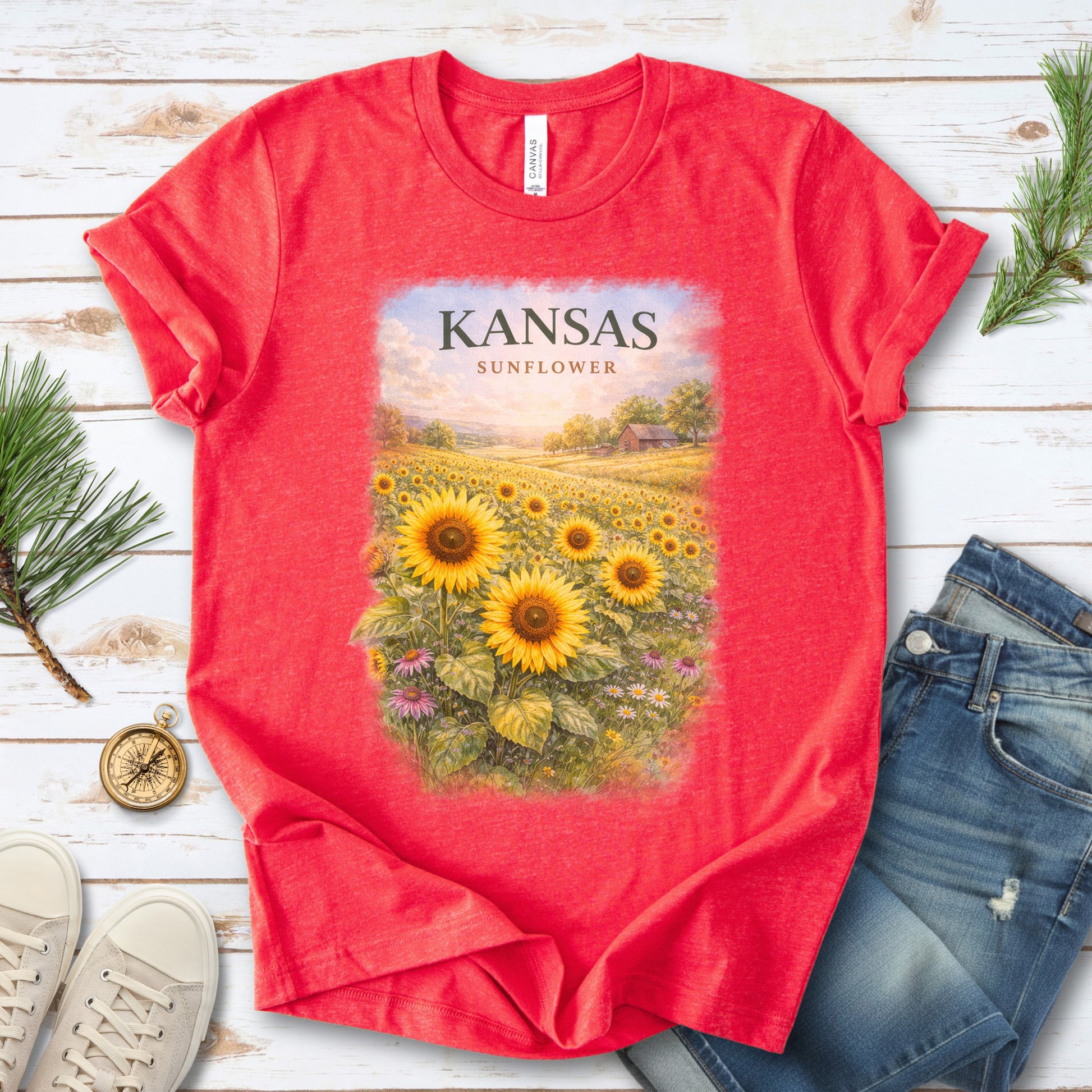 Kansas Sunflower Field Vintage Botanical Nature T-Shirt
