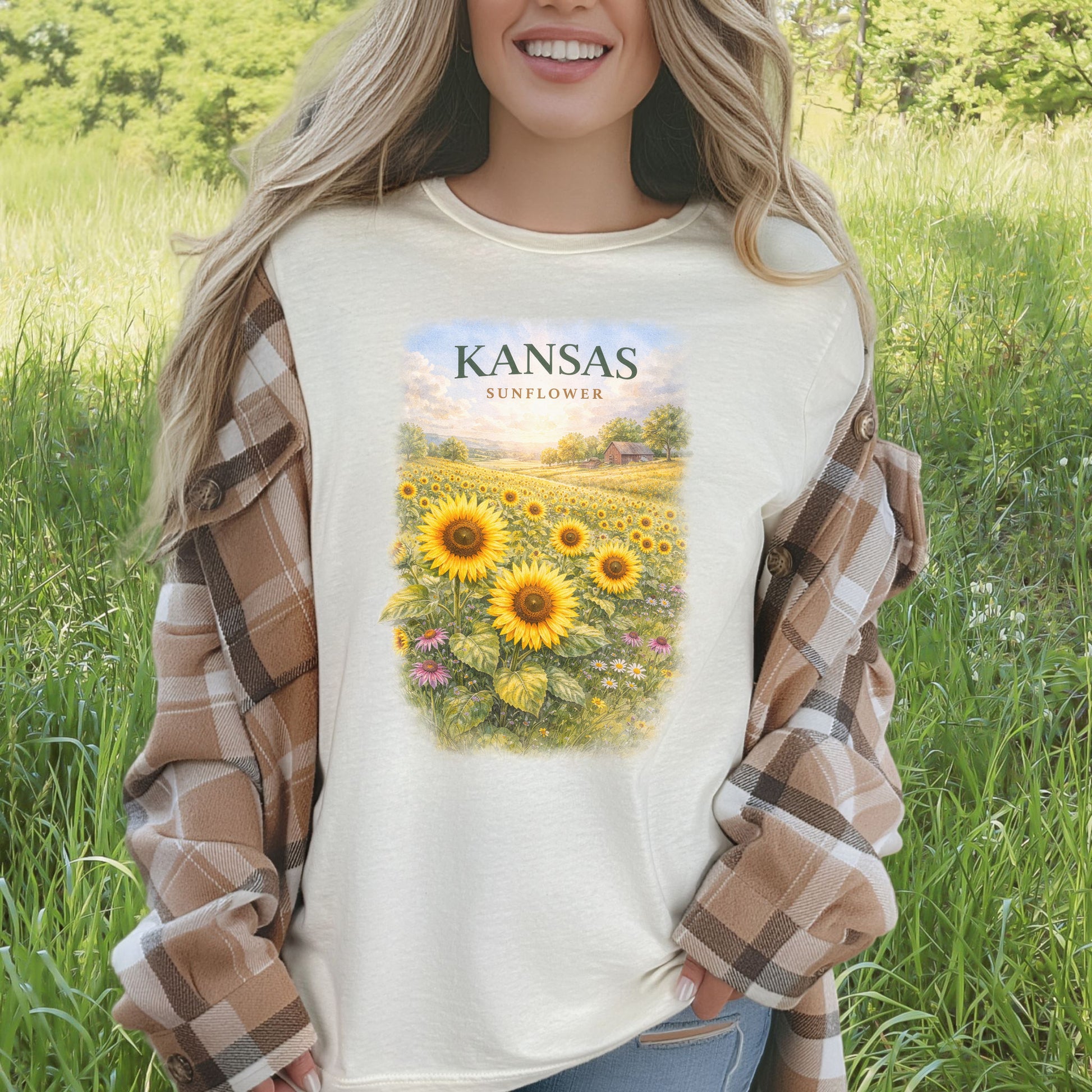Kansas Sunflower Field Vintage Botanical Nature T-Shirt