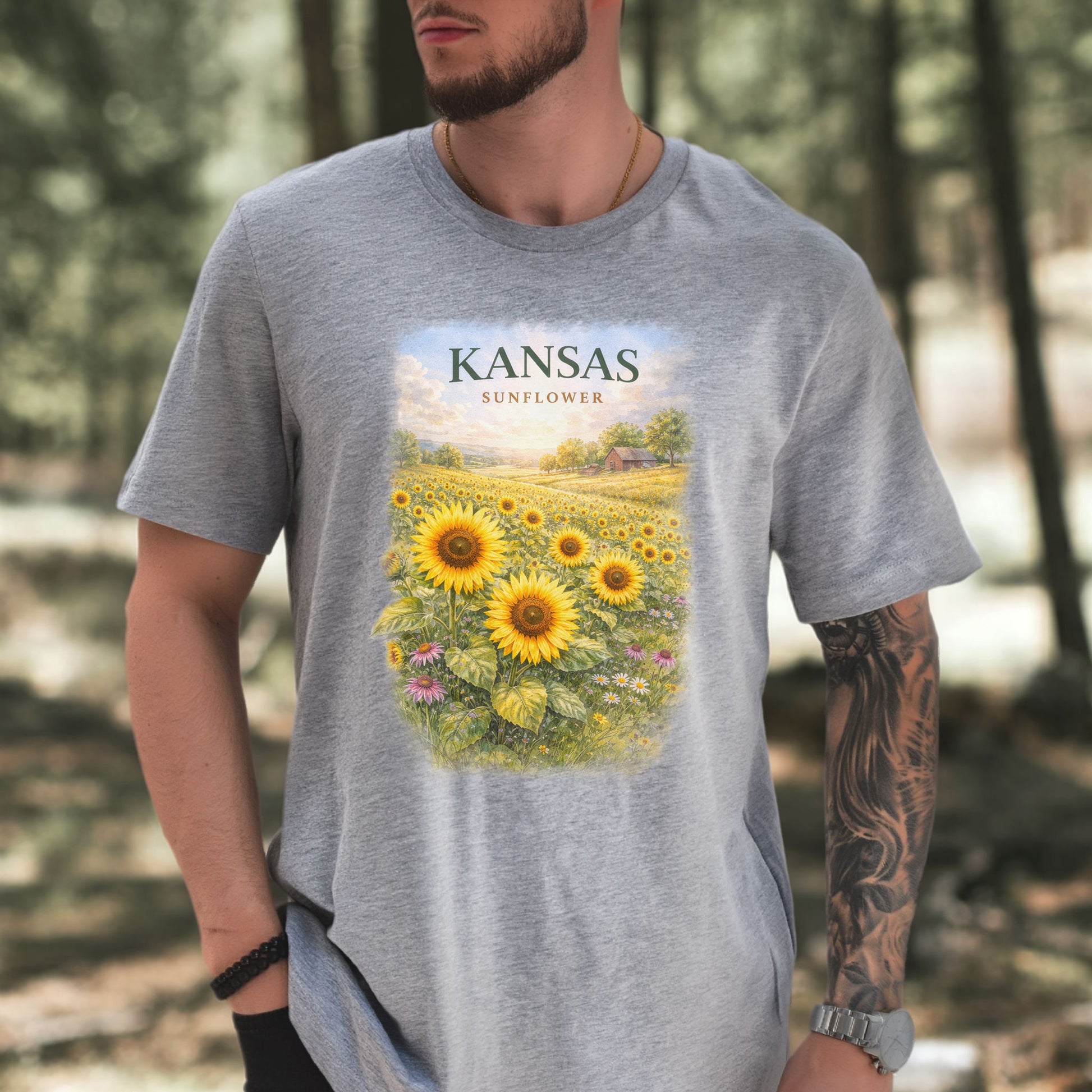 Kansas Sunflower Field Vintage Botanical Nature T-Shirt