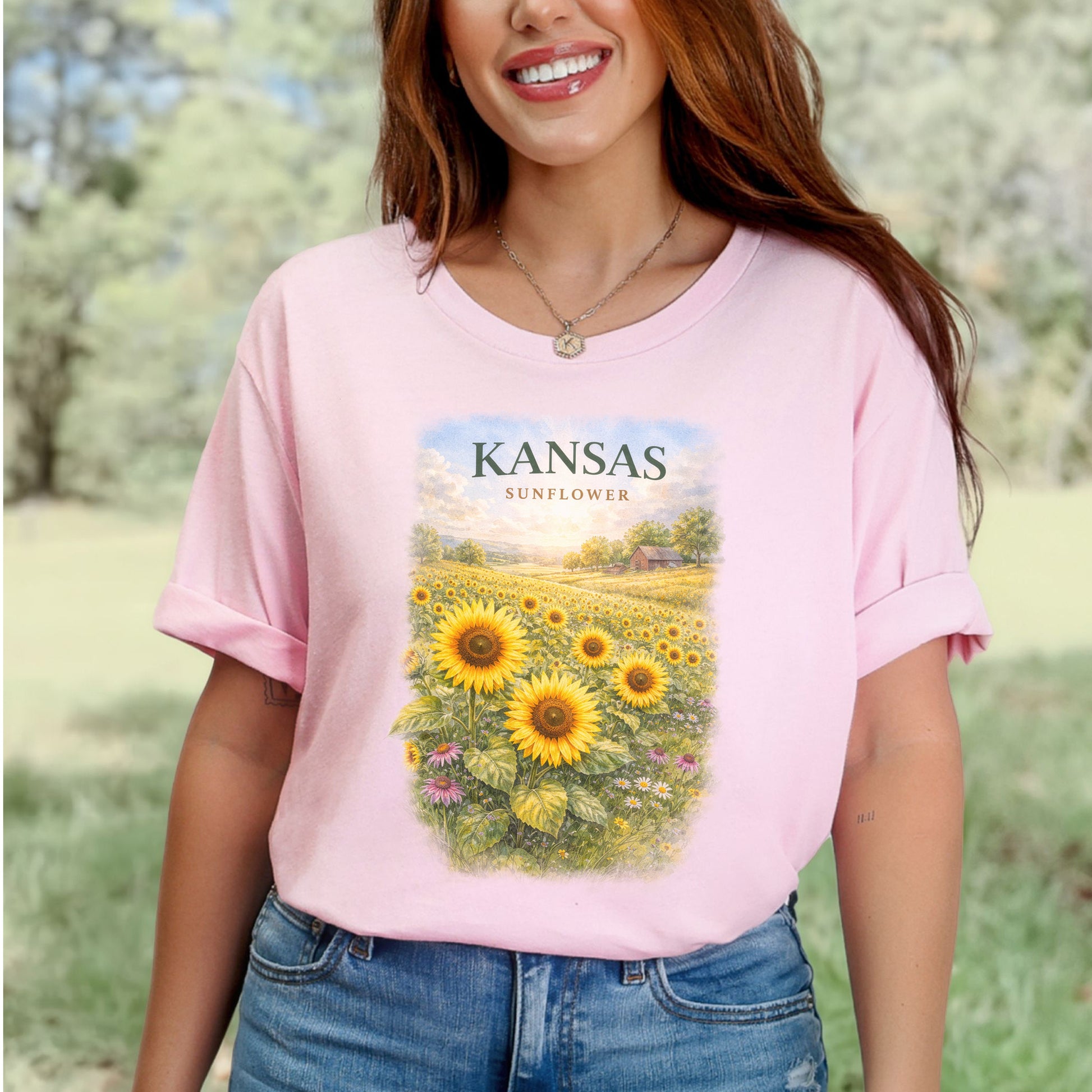 Kansas Sunflower Field Vintage Botanical Nature T-Shirt