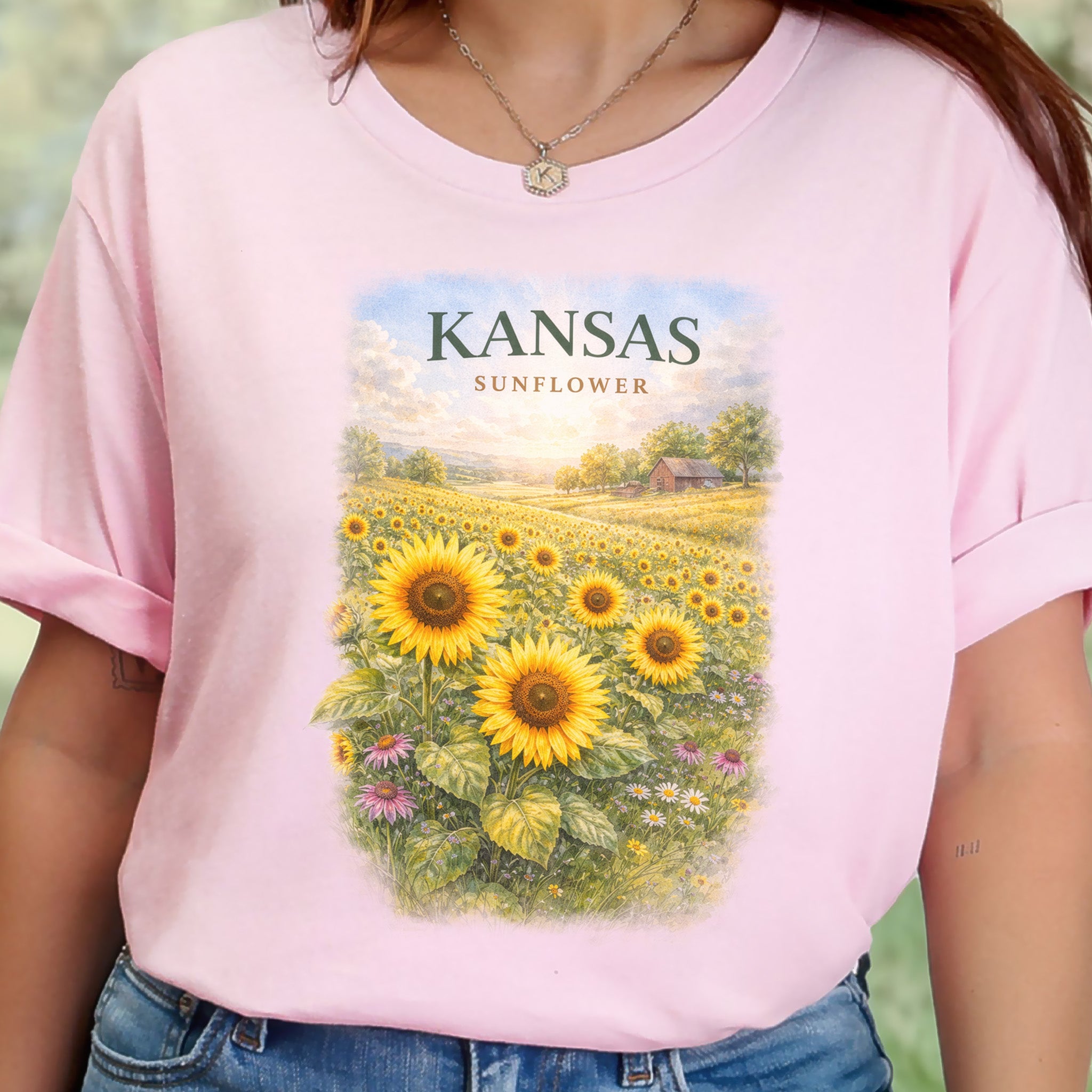 Kansas Sunflower Field Vintage Botanical Nature T-Shirt