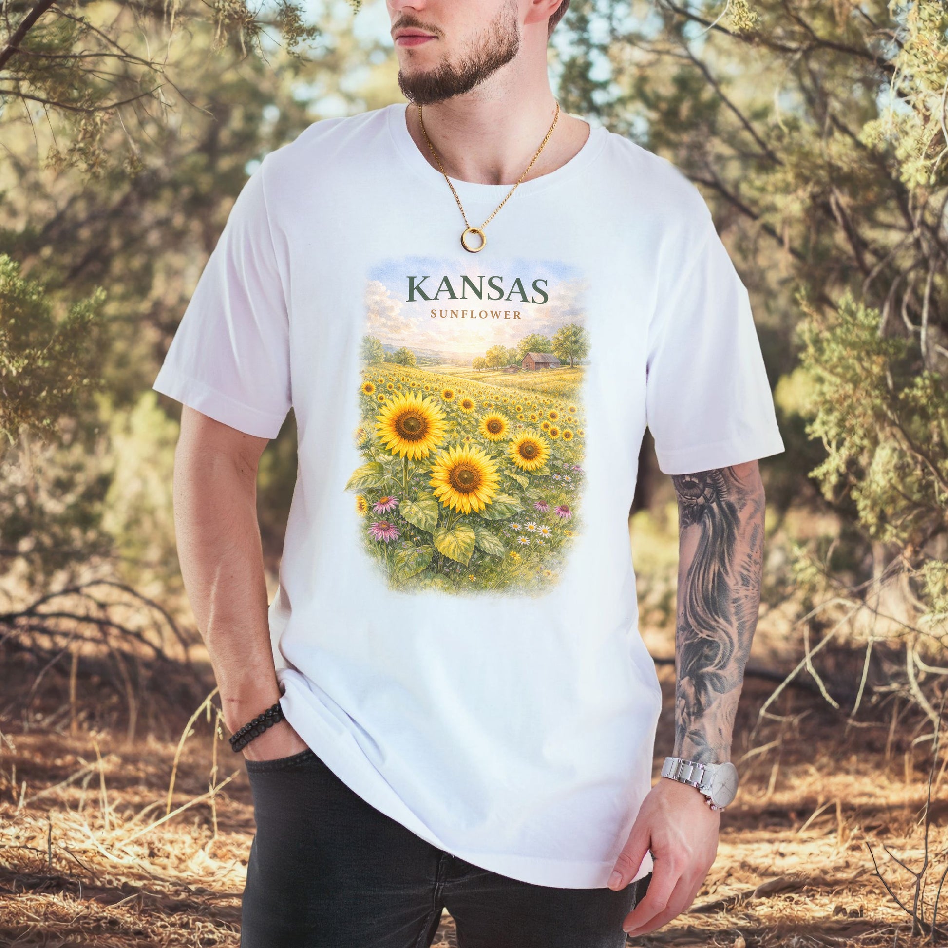 Kansas Sunflower Field Vintage Botanical Nature T-Shirt