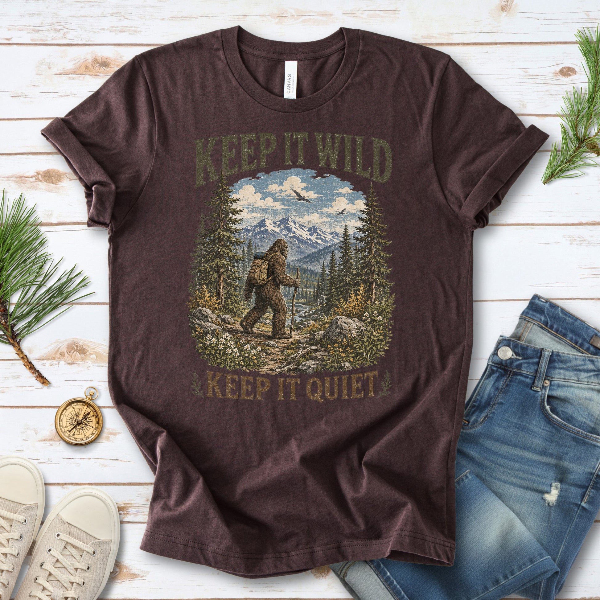 Keep It Wild Keep It Quiet Bigfoot Hiking Trail Wilderness Gift T-Shirt