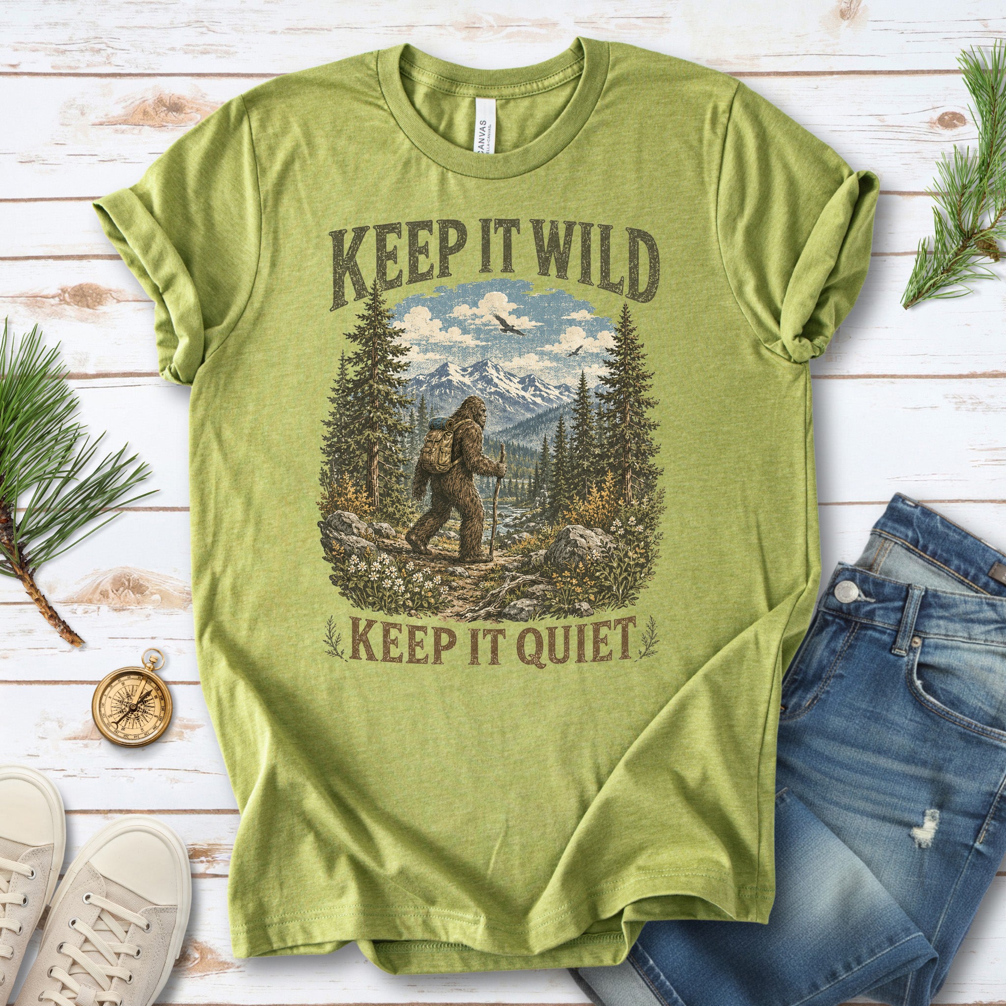 Keep It Wild Keep It Quiet Bigfoot Hiking Trail Wilderness Gift T-Shirt