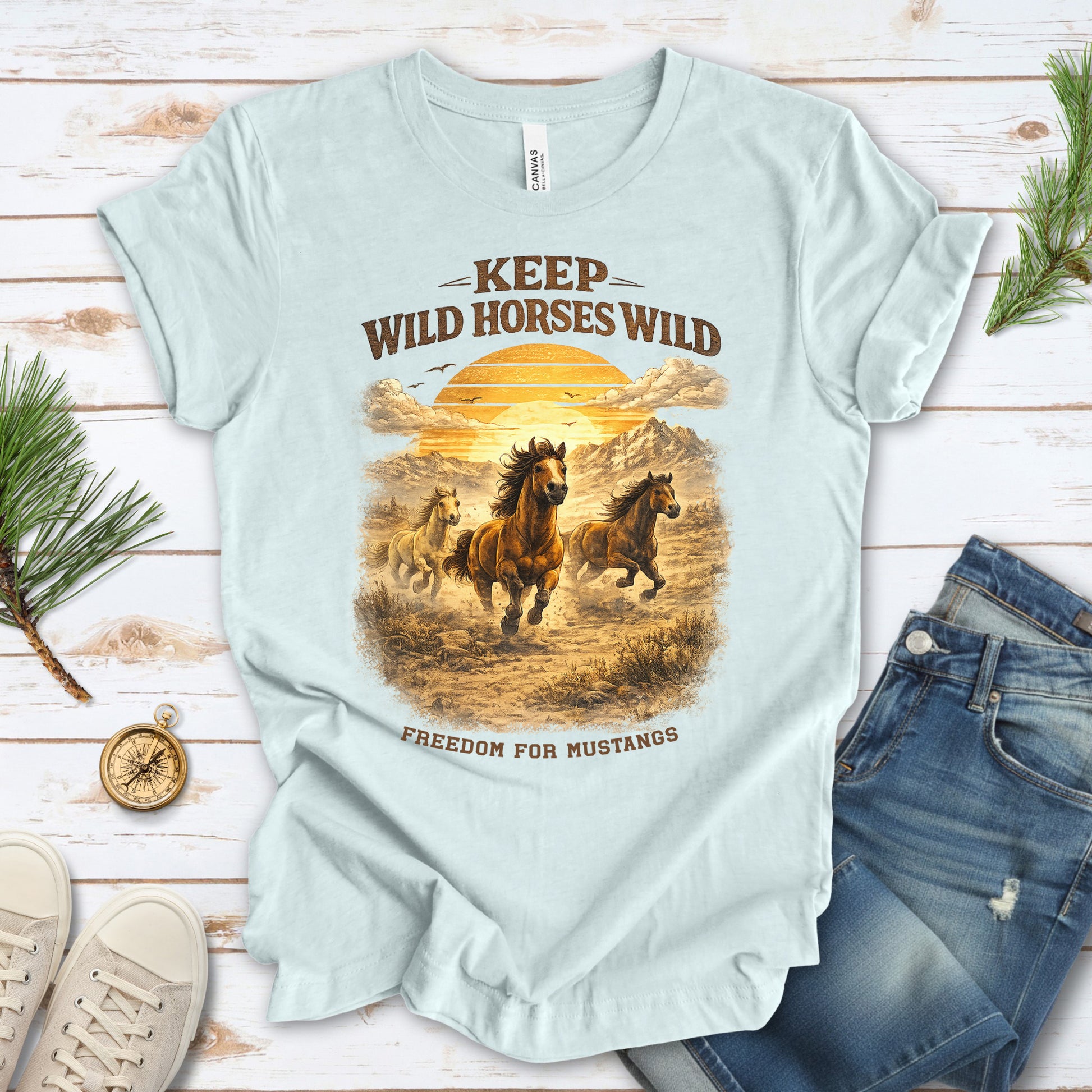 Keep Wild Horses Wild Freedom for Mustangs Western Graphic T-Shirt