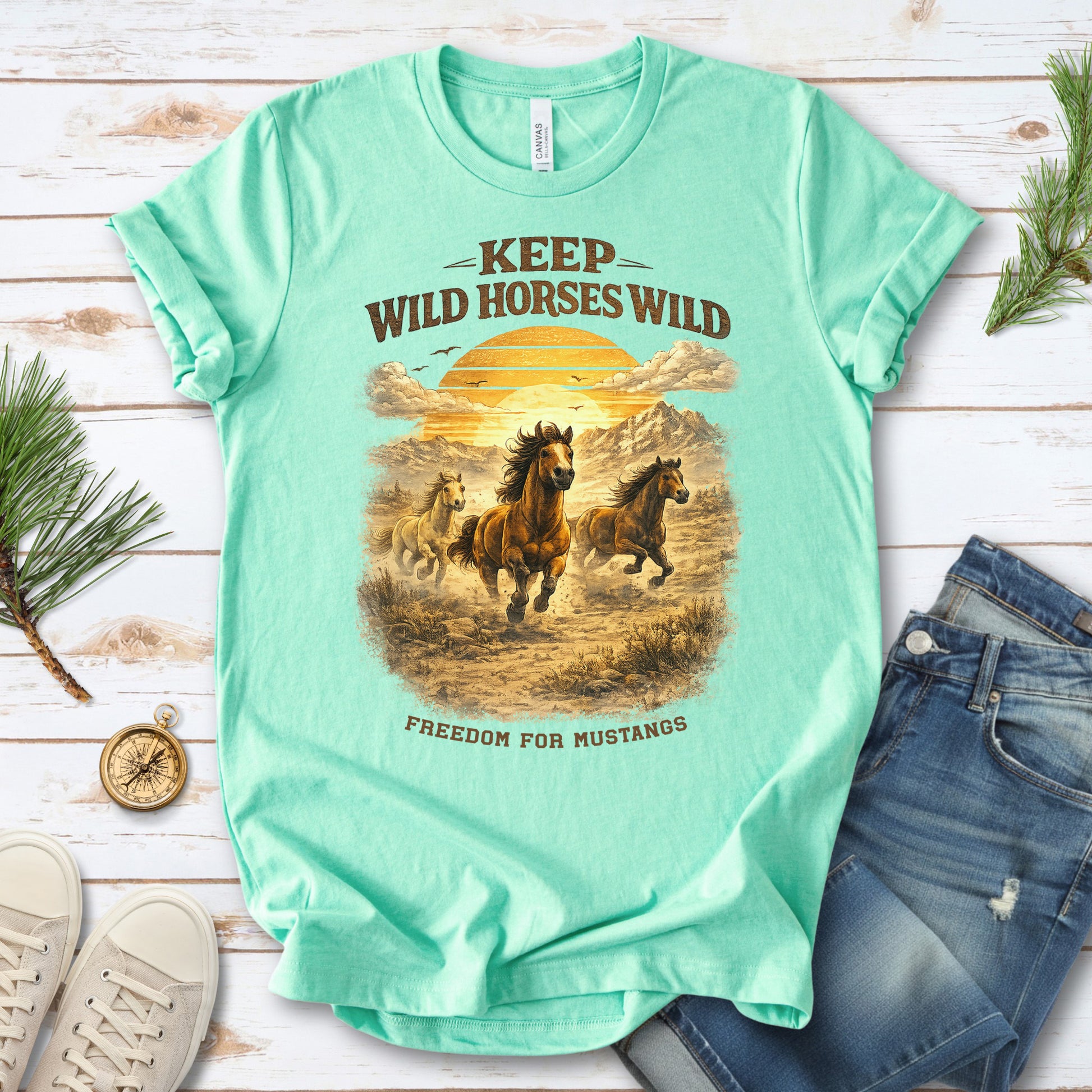 Keep Wild Horses Wild Freedom for Mustangs Western Graphic T-Shirt