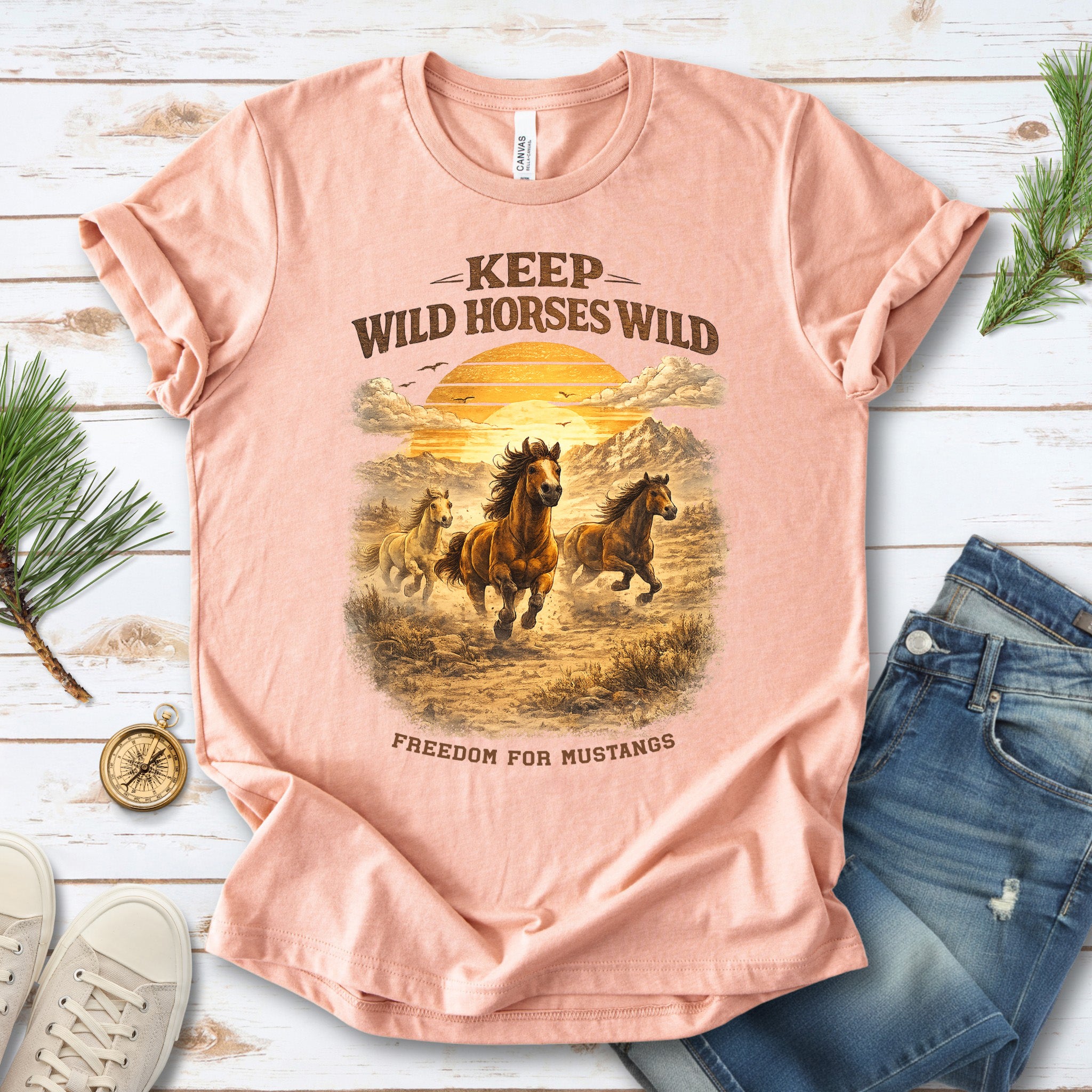 Keep Wild Horses Wild Freedom for Mustangs Western Graphic T-Shirt