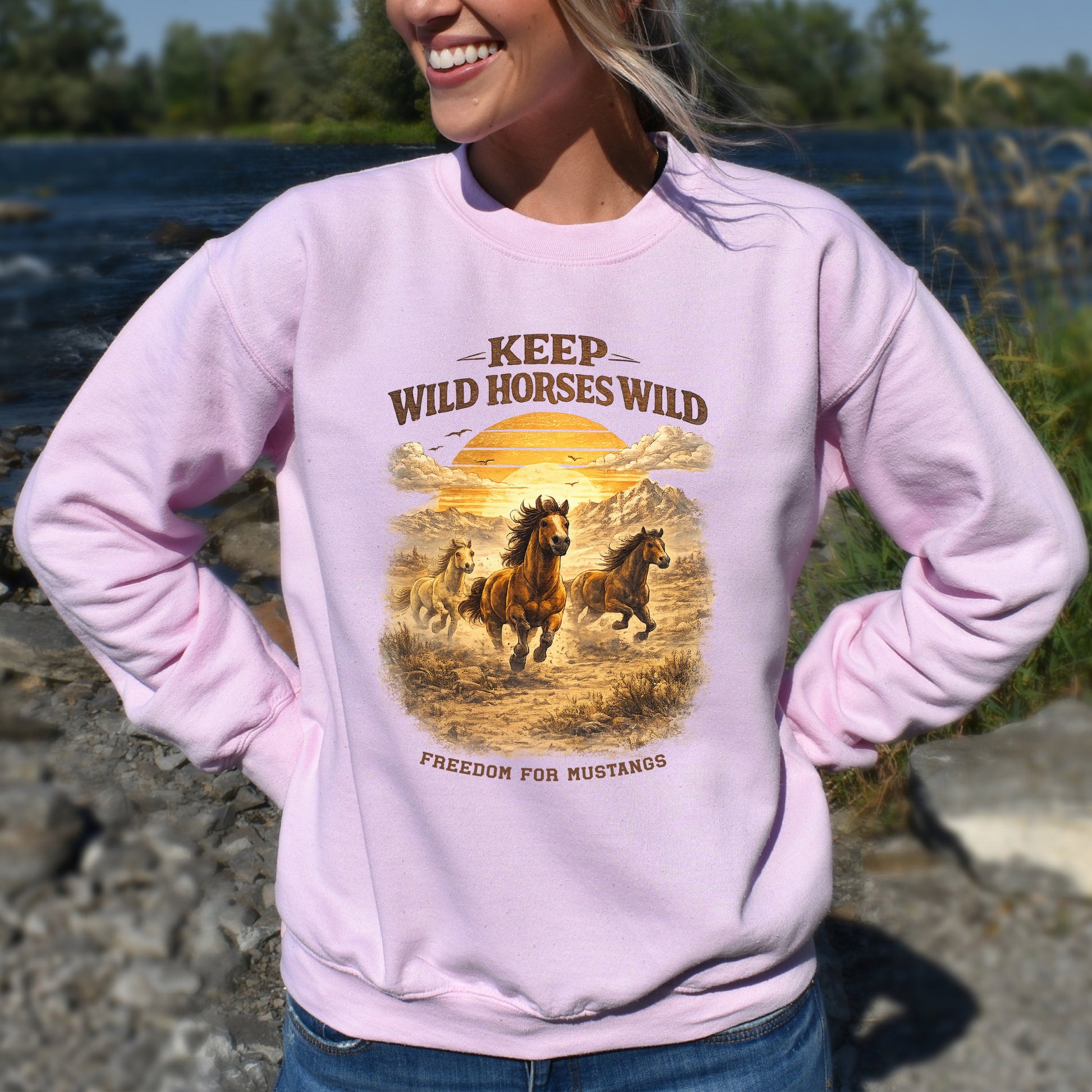 Keep Wild Horses Wild Freedom for Mustangs Western Graphic Sweatshirt