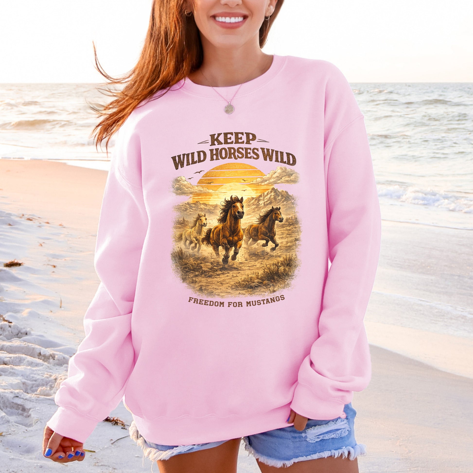 Keep Wild Horses Wild Freedom for Mustangs Western Graphic Sweatshirt