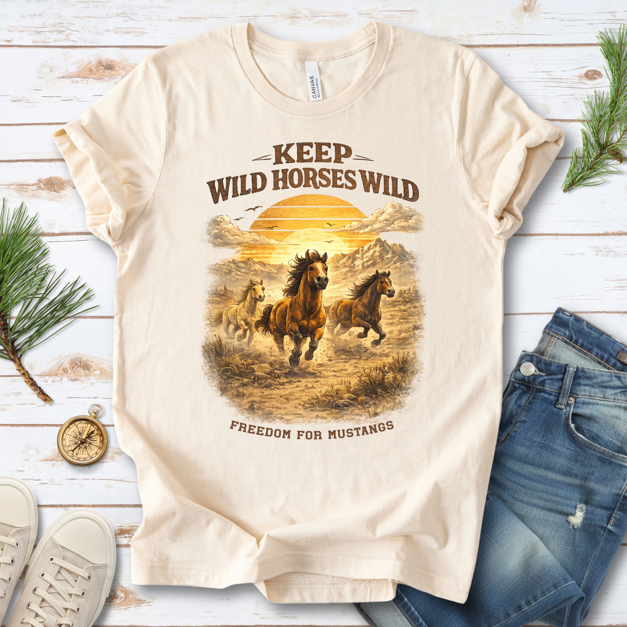 Keep Wild Horses Wild Freedom for Mustangs Western Graphic T-Shirt