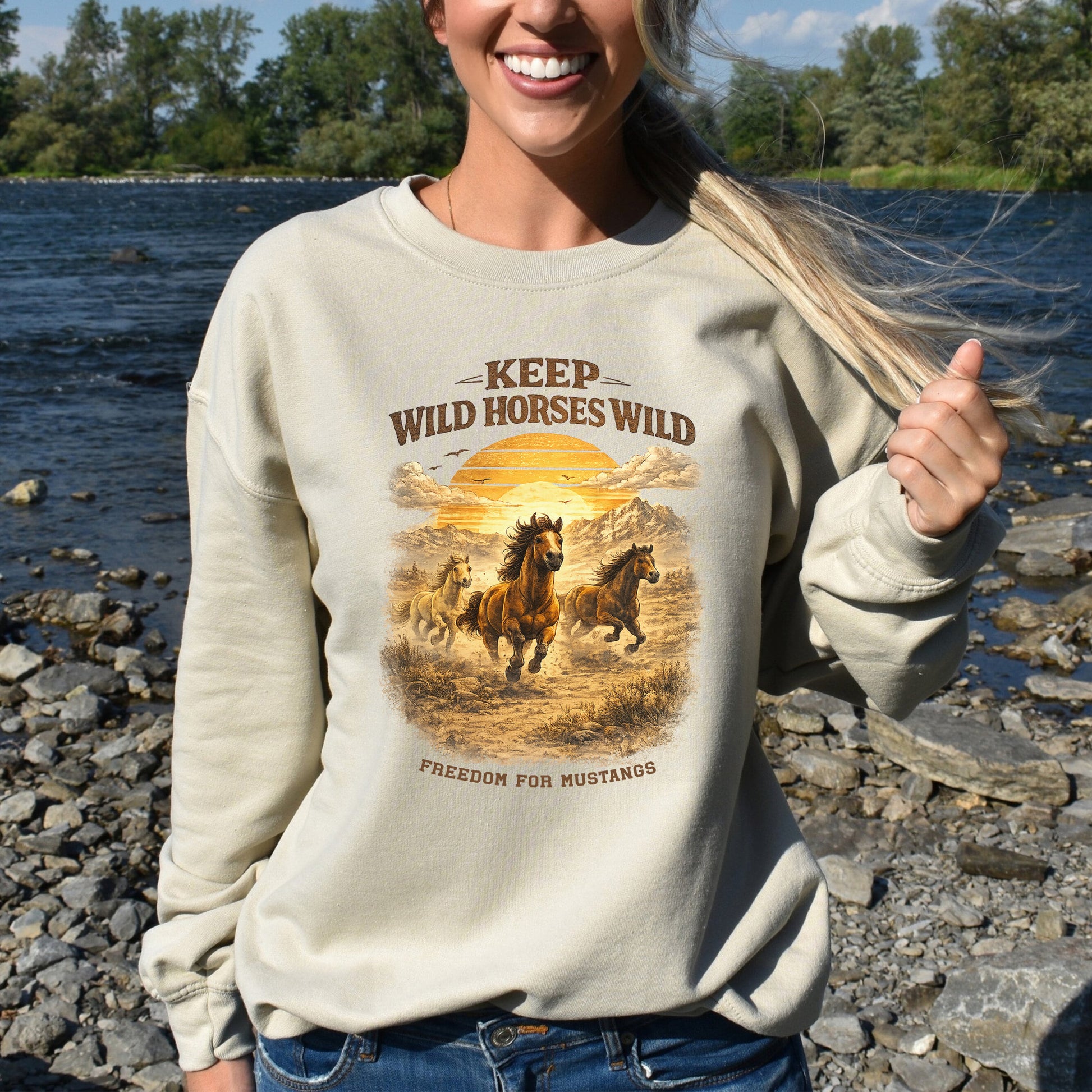 Keep Wild Horses Wild Freedom for Mustangs Western Graphic Sweatshirt