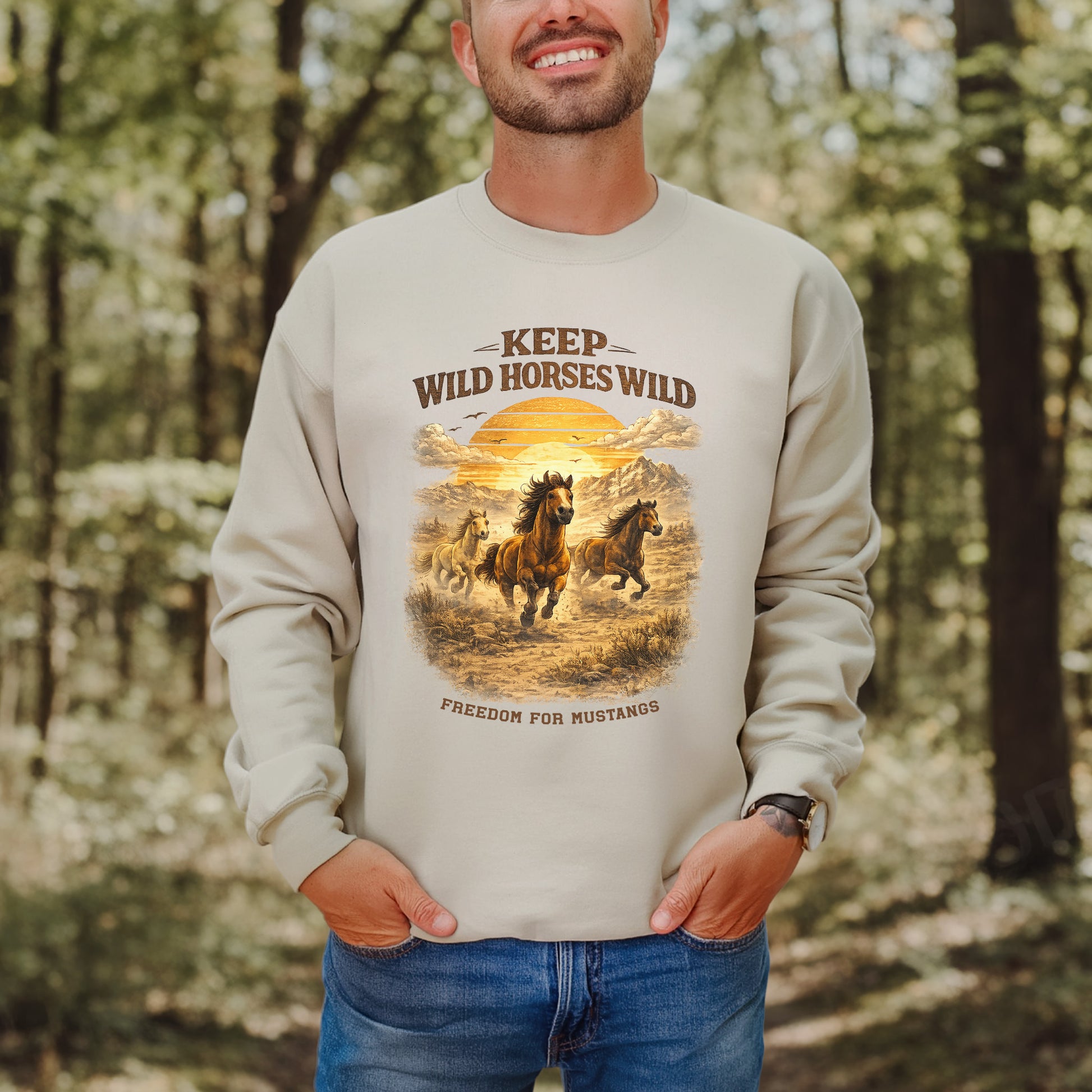 Keep Wild Horses Wild Freedom for Mustangs Western Graphic Sweatshirt