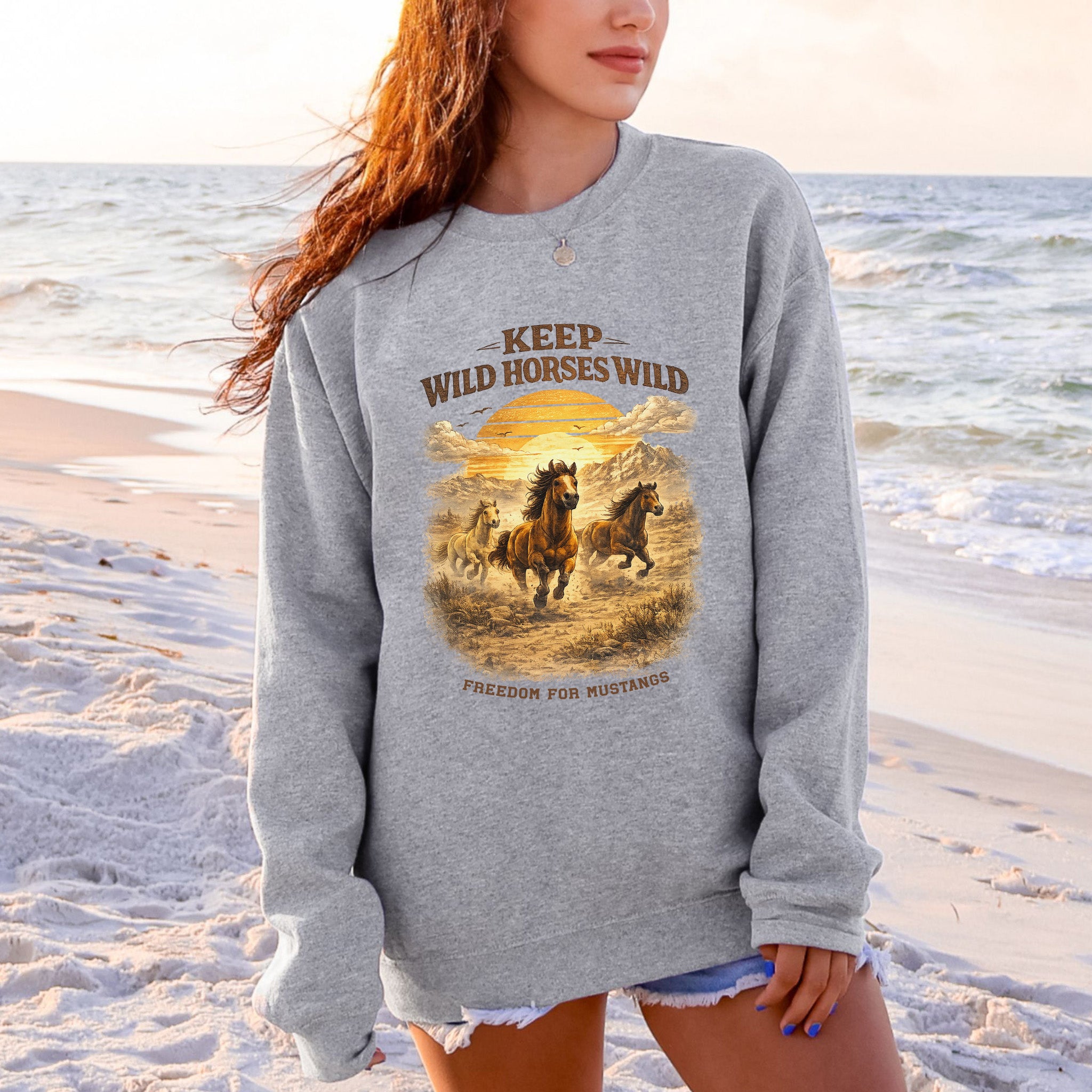 Keep Wild Horses Wild Freedom for Mustangs Western Graphic Sweatshirt
