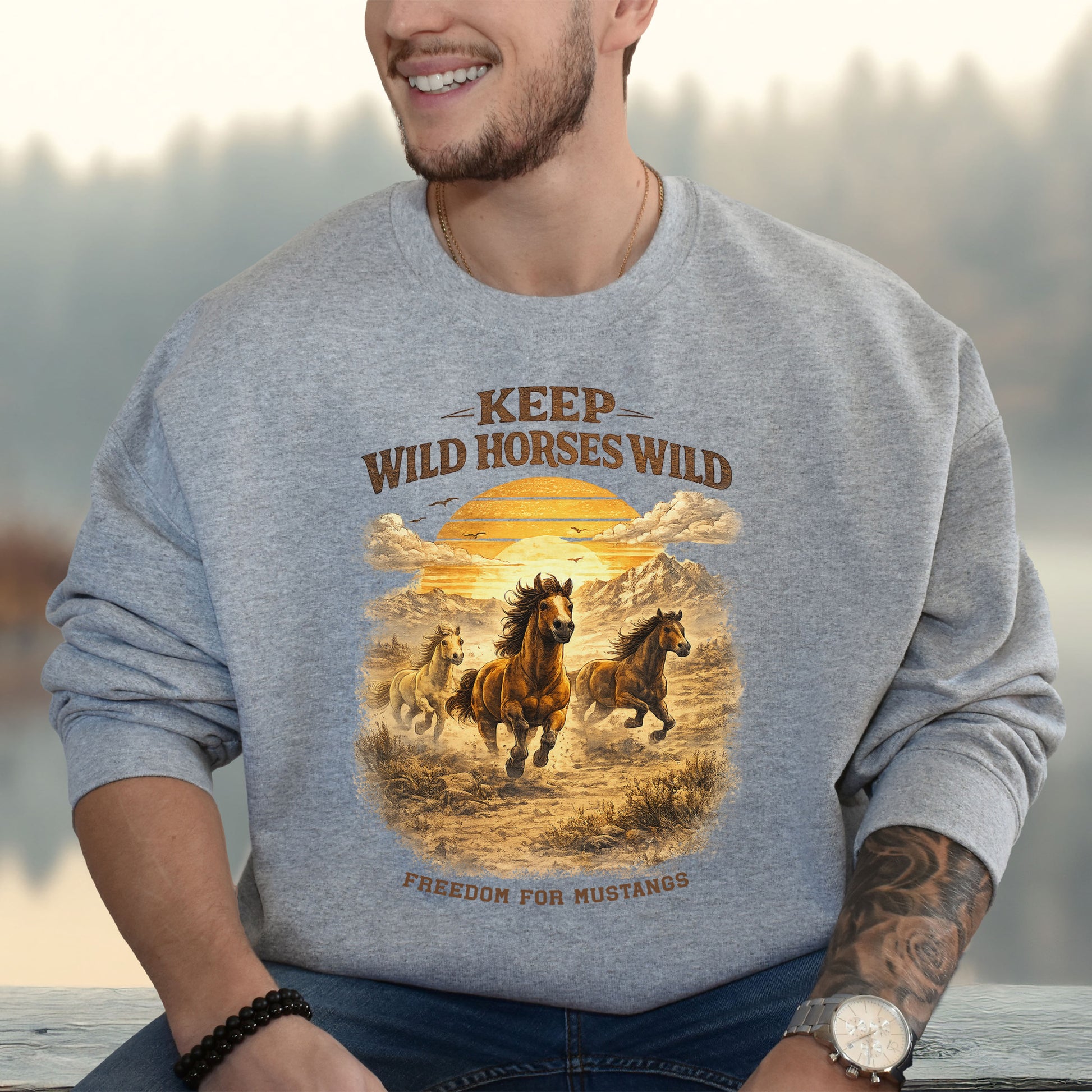 Keep Wild Horses Wild Freedom for Mustangs Western Graphic Sweatshirt