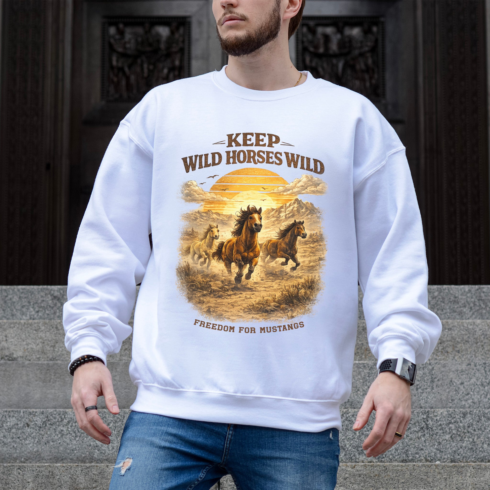 Keep Wild Horses Wild Freedom for Mustangs Western Graphic Sweatshirt