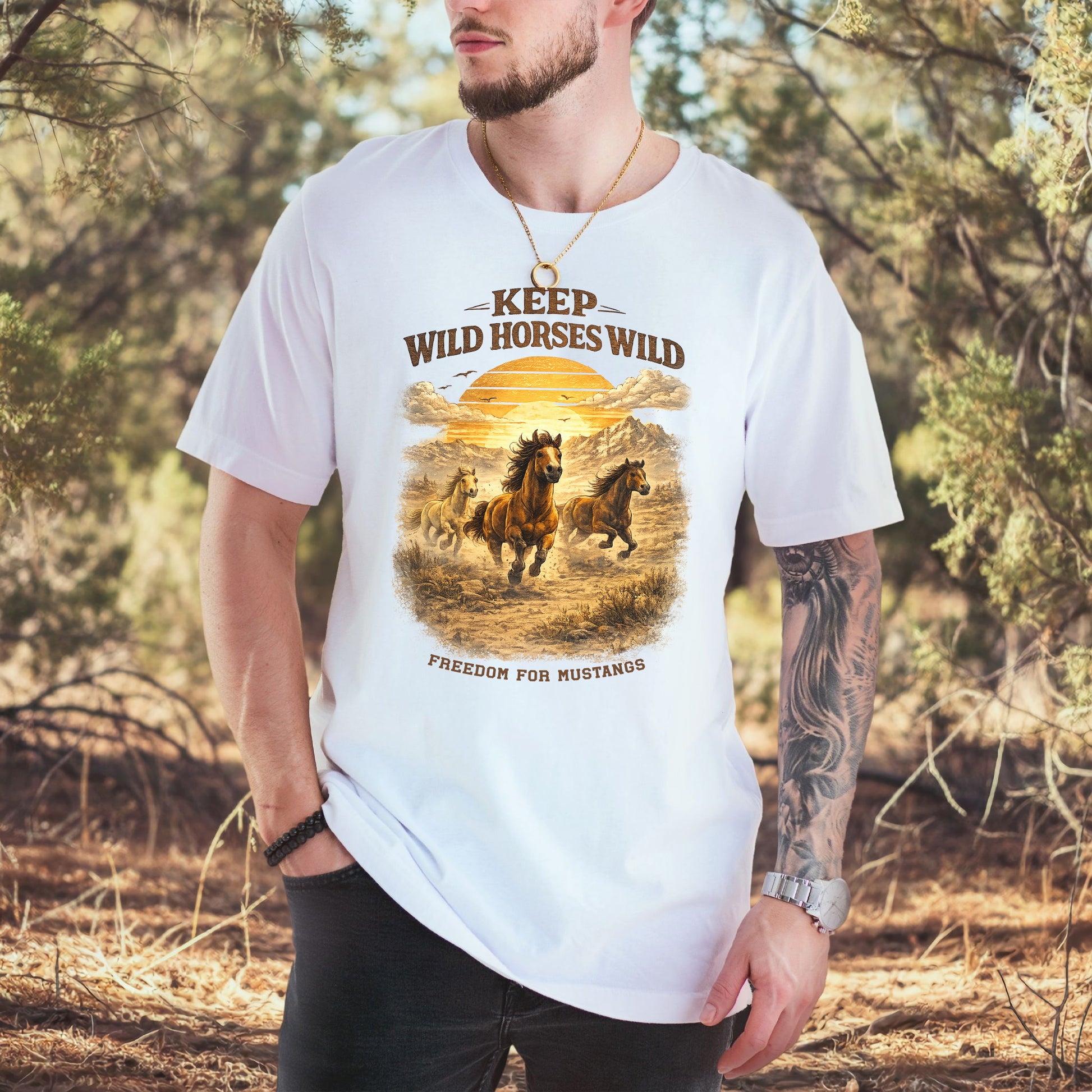 Keep Wild Horses Wild Freedom for Mustangs Western Graphic T-Shirt