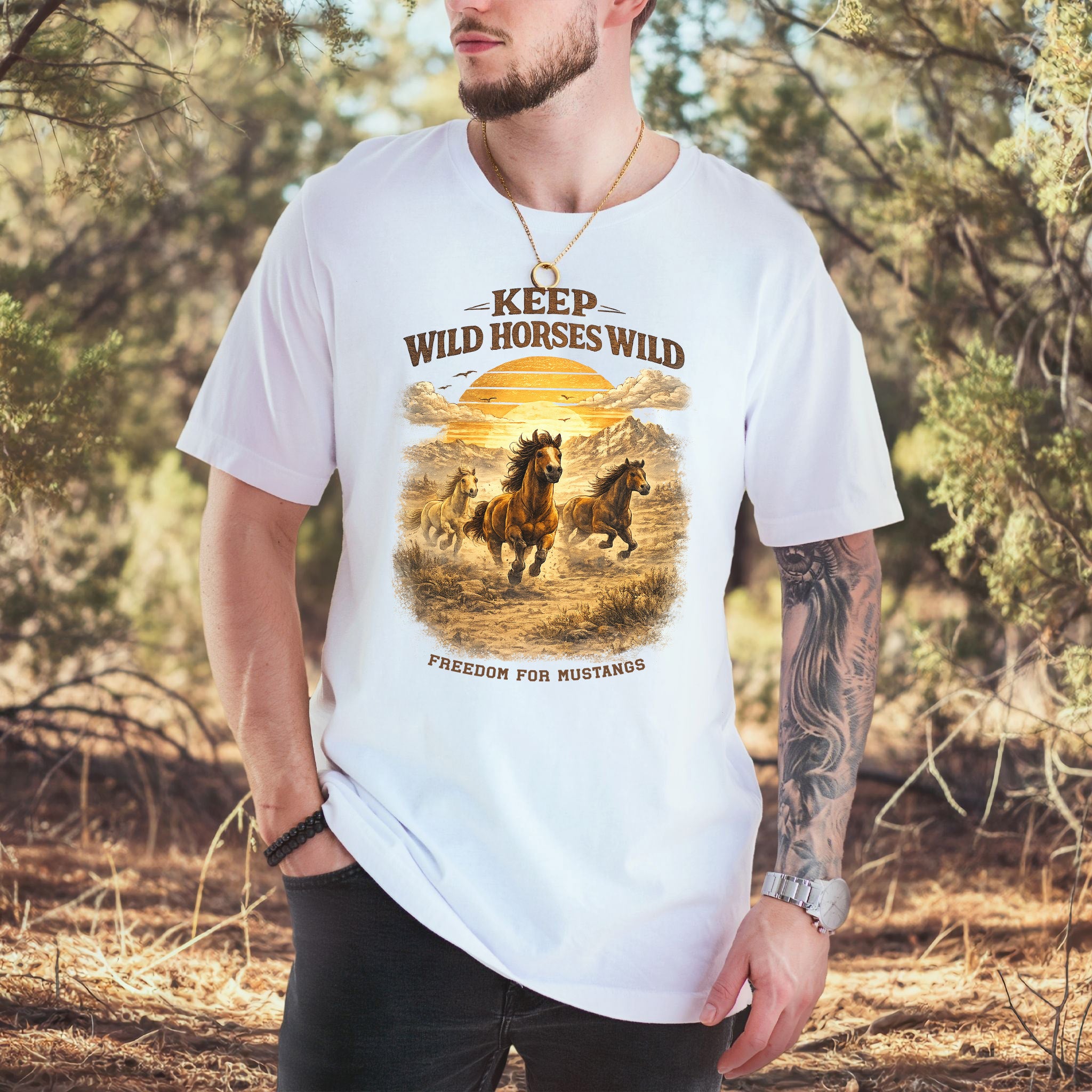 Keep Wild Horses Wild Freedom for Mustangs Western Graphic T-Shirt