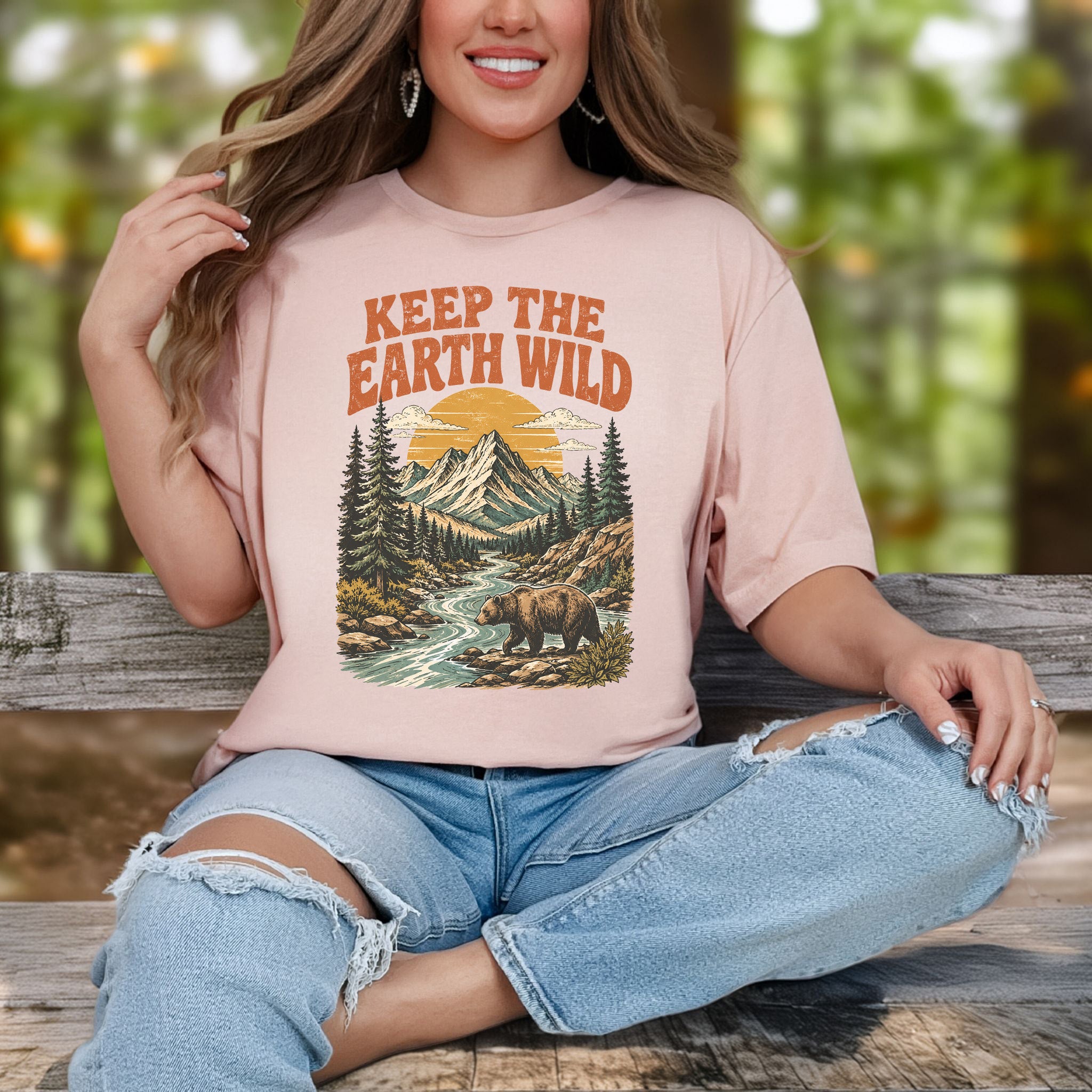 Keep the Earth Wild Retro Bear Mountain Nature Lover Eco T-Shirt