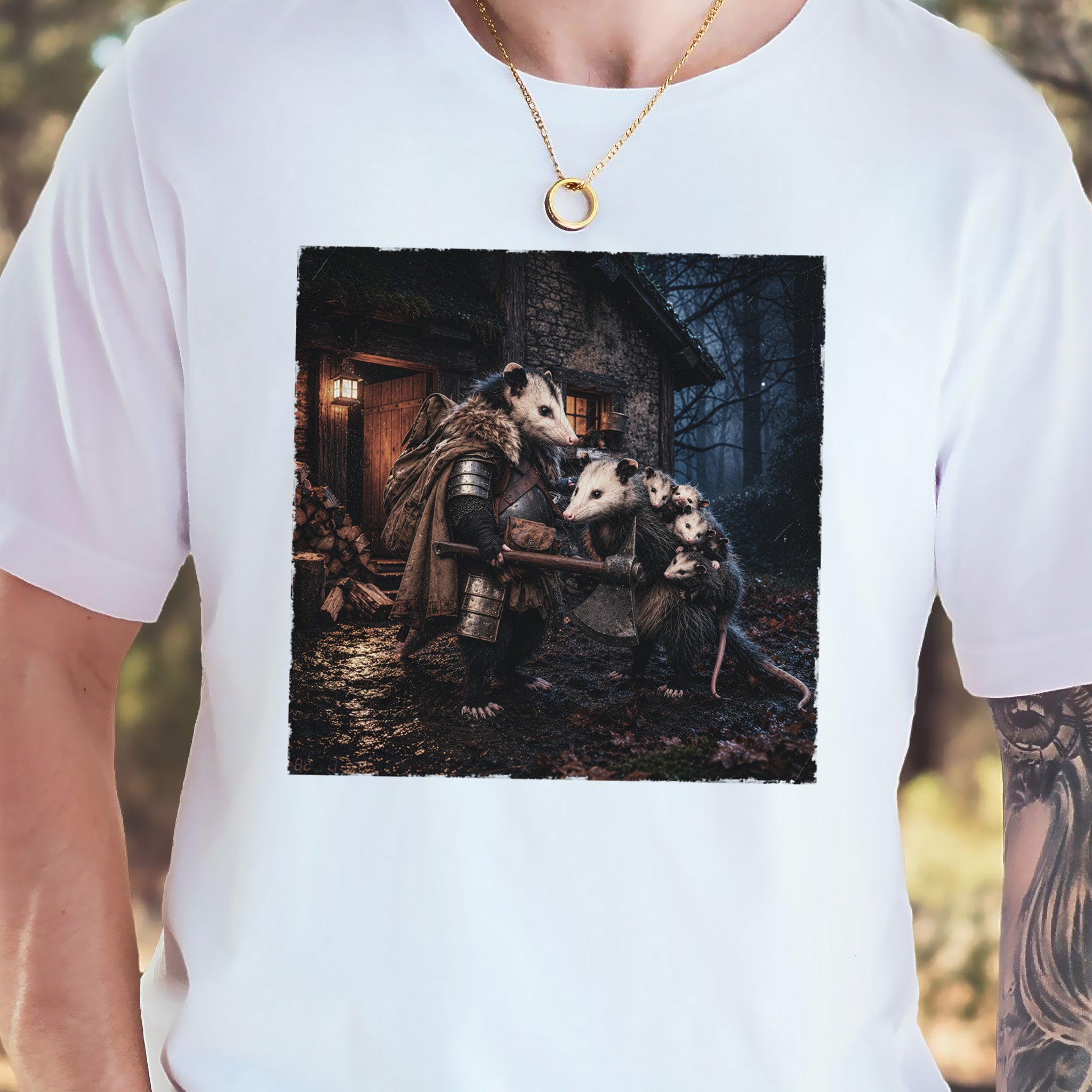 Keeper of Kin Opossum Family Fantasy Woodland Adventure T-Shirt