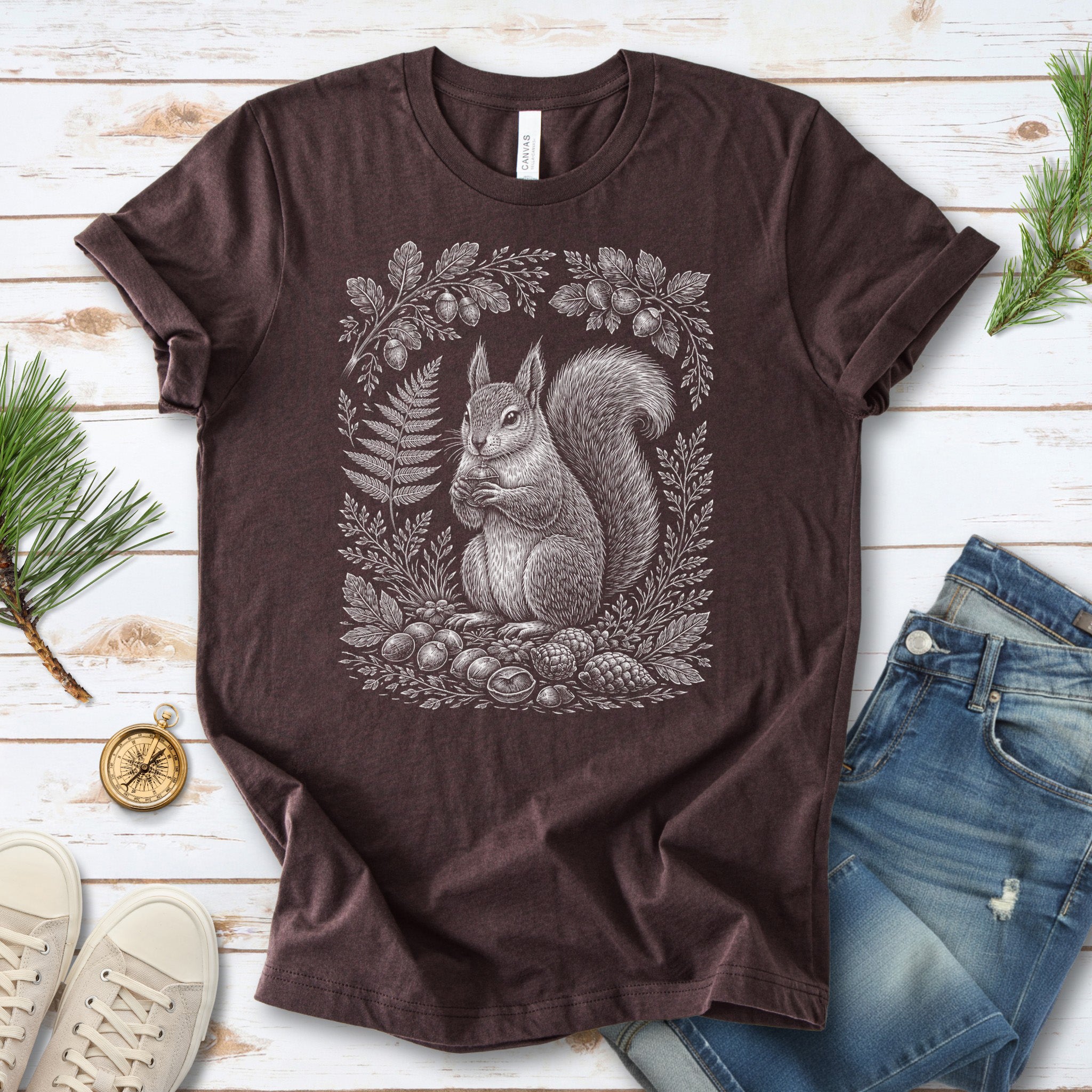 Squirrel Keeper of the Acorns Botanical Forestcore T-Shirt