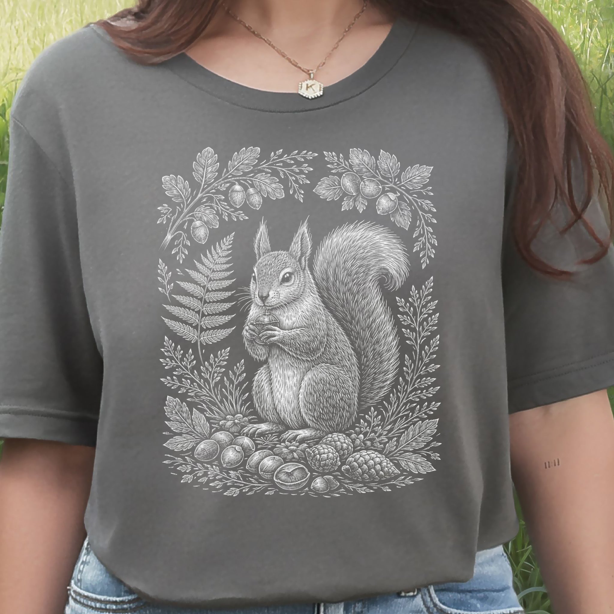 Squirrel Keeper of the Acorns Botanical Forestcore T-Shirt