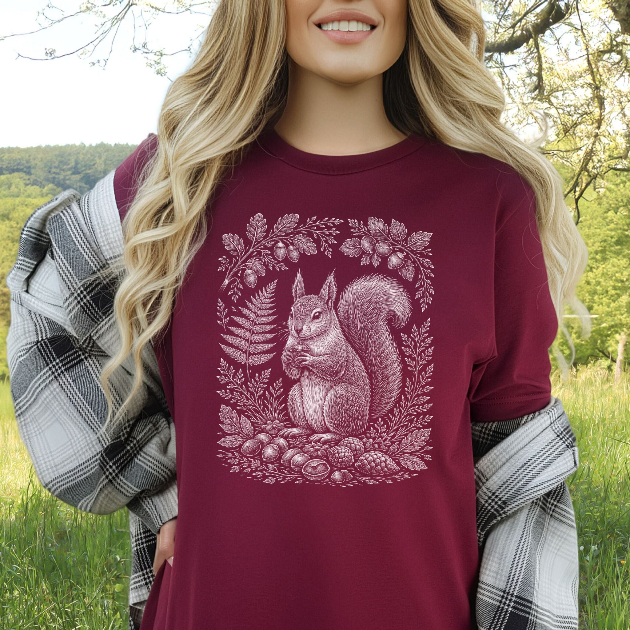Squirrel Keeper of the Acorns Botanical Forestcore T-Shirt