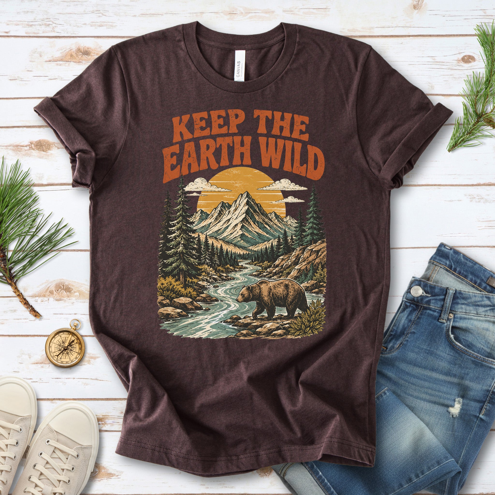 Keep the Earth Wild Retro Bear Mountain Nature Lover Eco T-Shirt