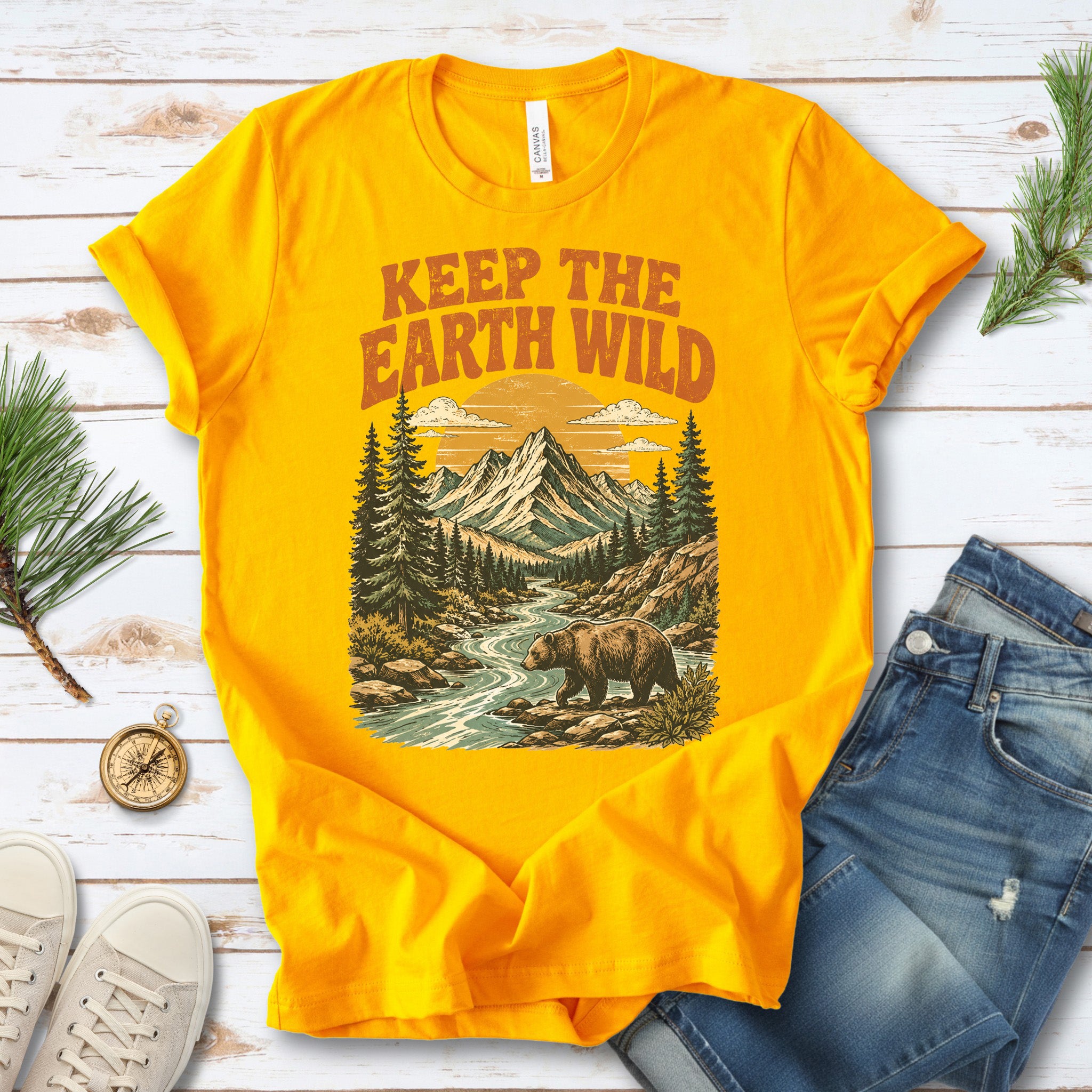 Keep the Earth Wild Retro Bear Mountain Nature Lover Eco T-Shirt
