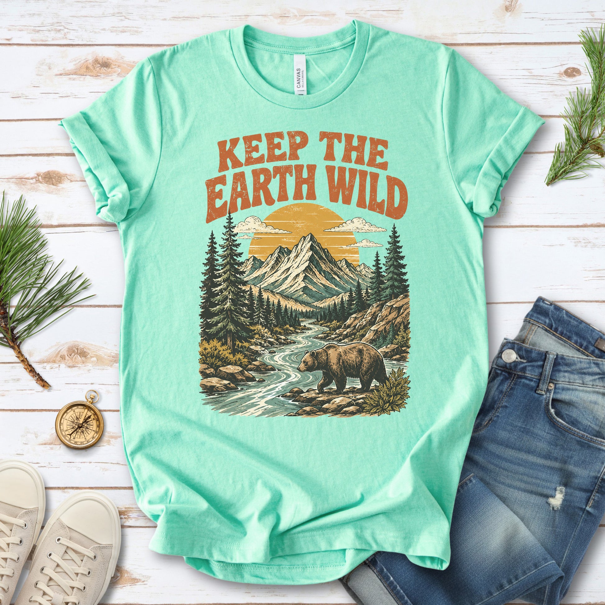 Keep the Earth Wild Retro Bear Mountain Nature Lover Eco T-Shirt
