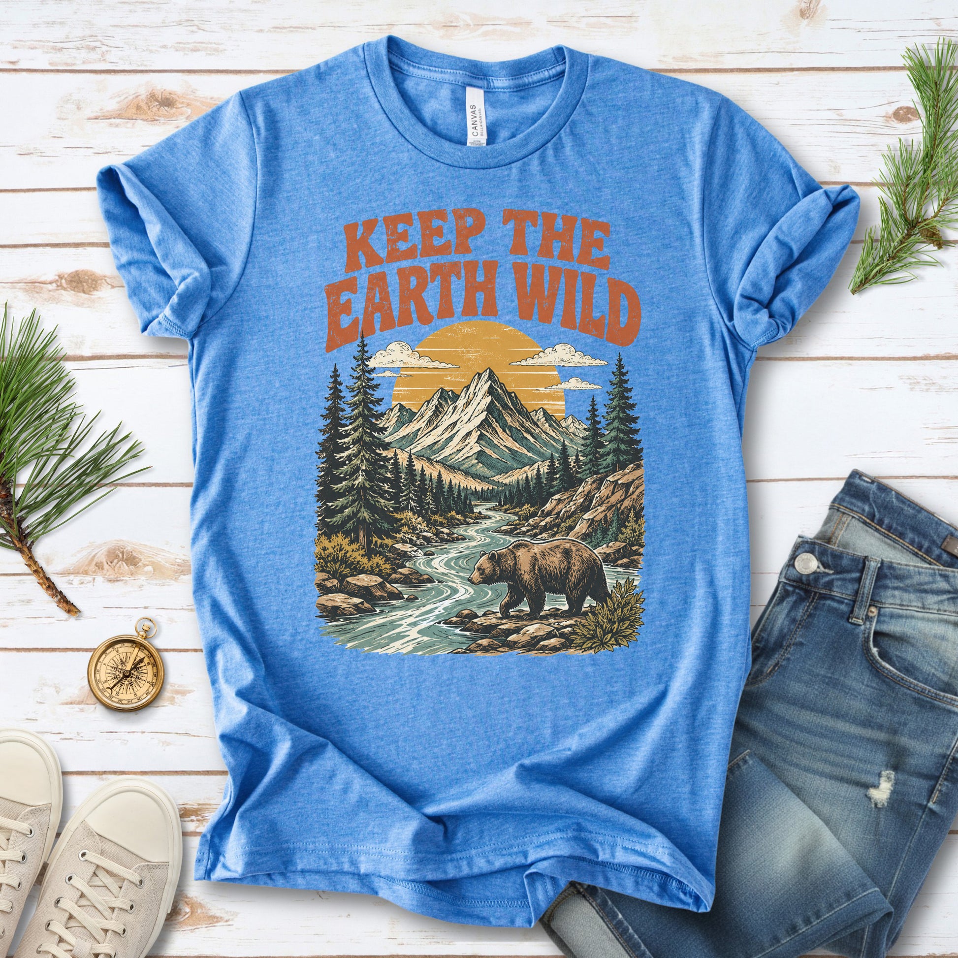 Keep the Earth Wild Retro Bear Mountain Nature Lover Eco T-Shirt
