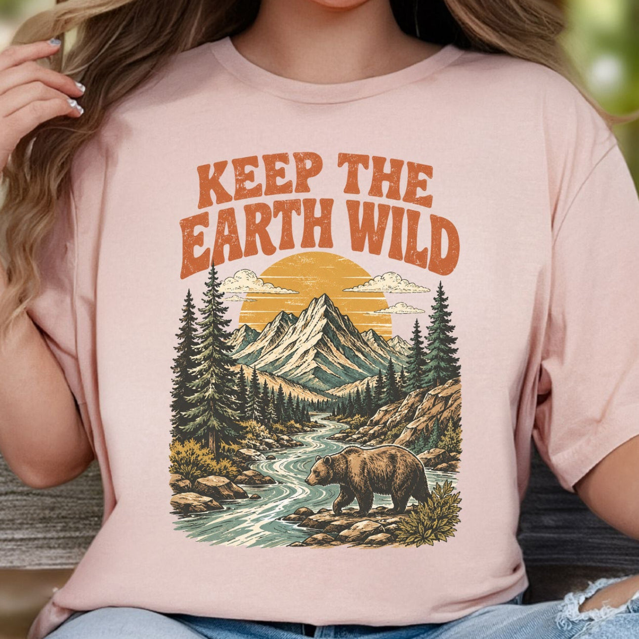 Keep the Earth Wild Retro Bear Mountain Nature Lover Eco T-Shirt