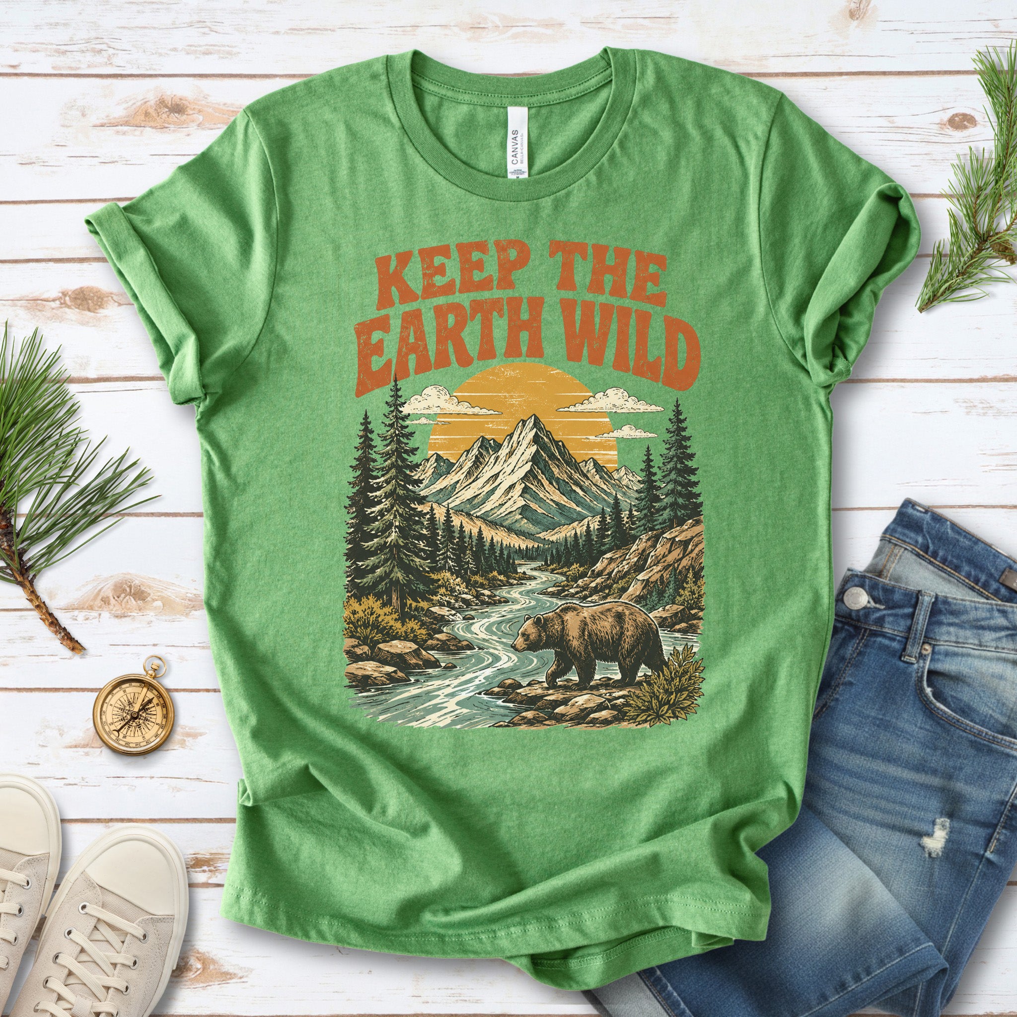 Keep the Earth Wild Retro Bear Mountain Nature Lover Eco T-Shirt