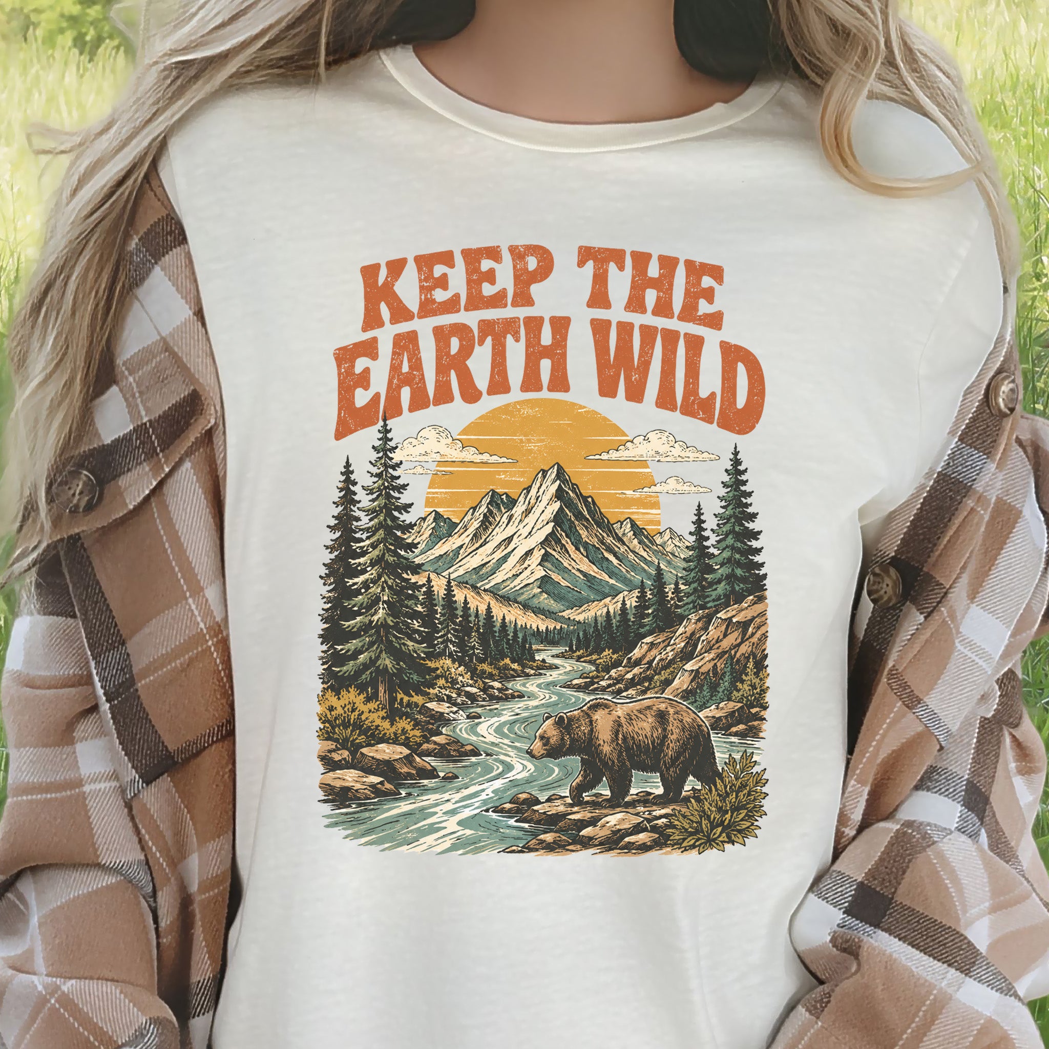 Keep the Earth Wild Retro Bear Mountain Nature Lover Eco T-Shirt