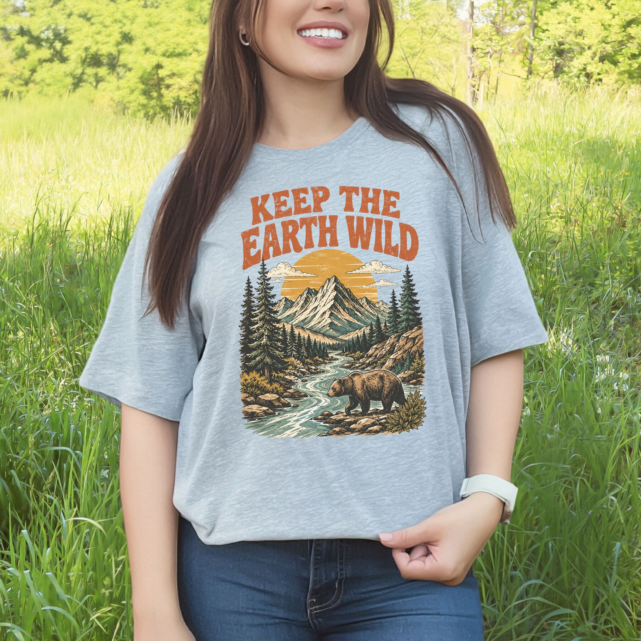 Keep the Earth Wild Retro Bear Mountain Nature Lover Eco T-Shirt