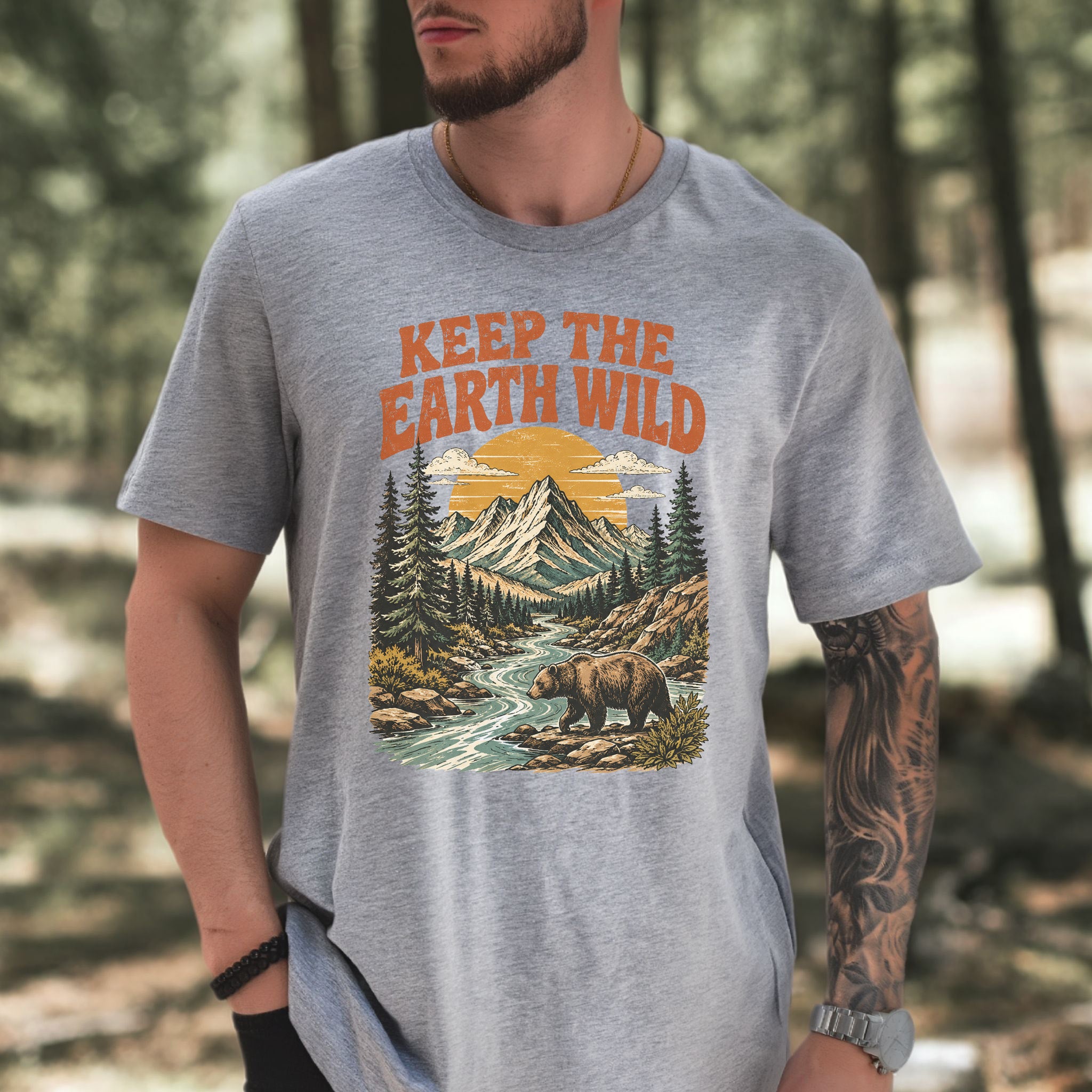 Keep the Earth Wild Retro Bear Mountain Nature Lover Eco T-Shirt