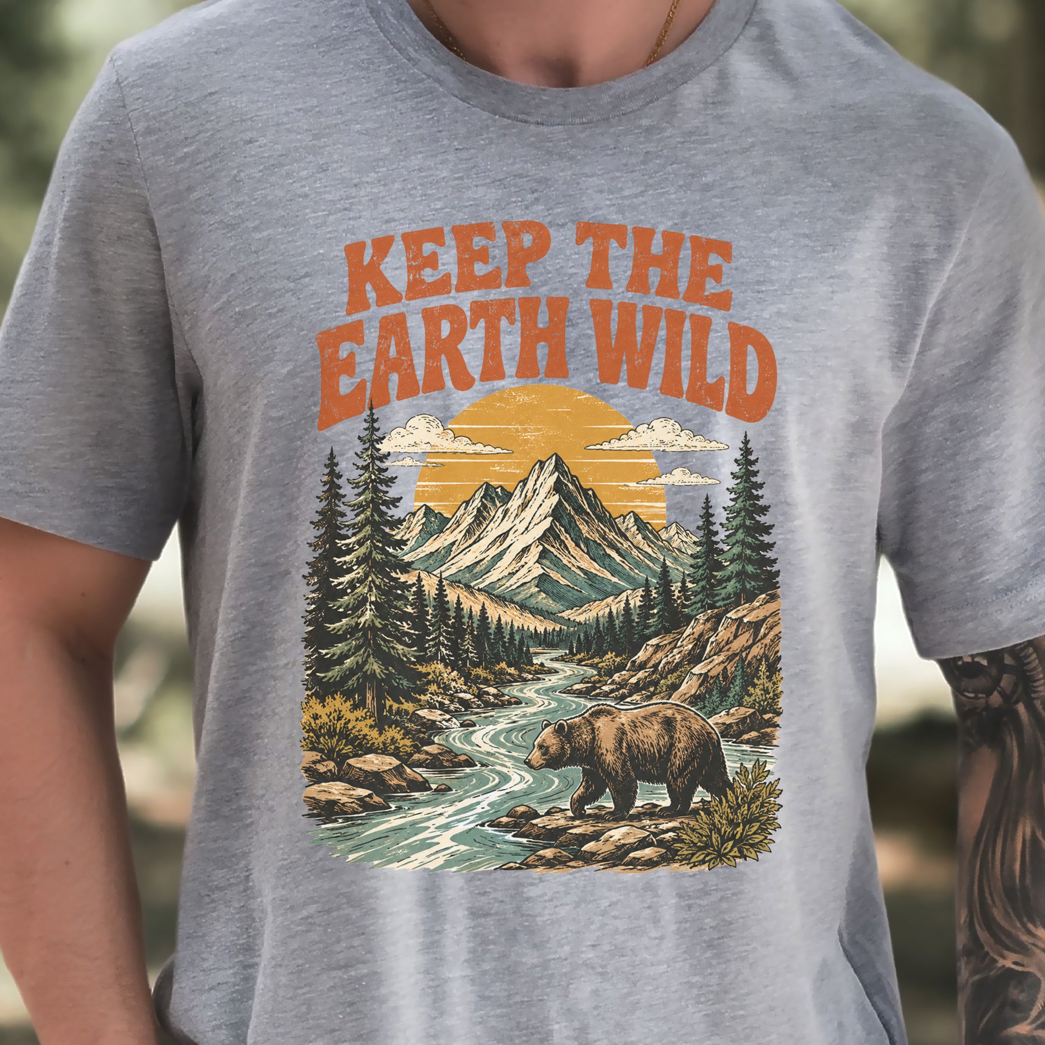 Keep the Earth Wild Retro Bear Mountain Nature Lover Eco T-Shirt